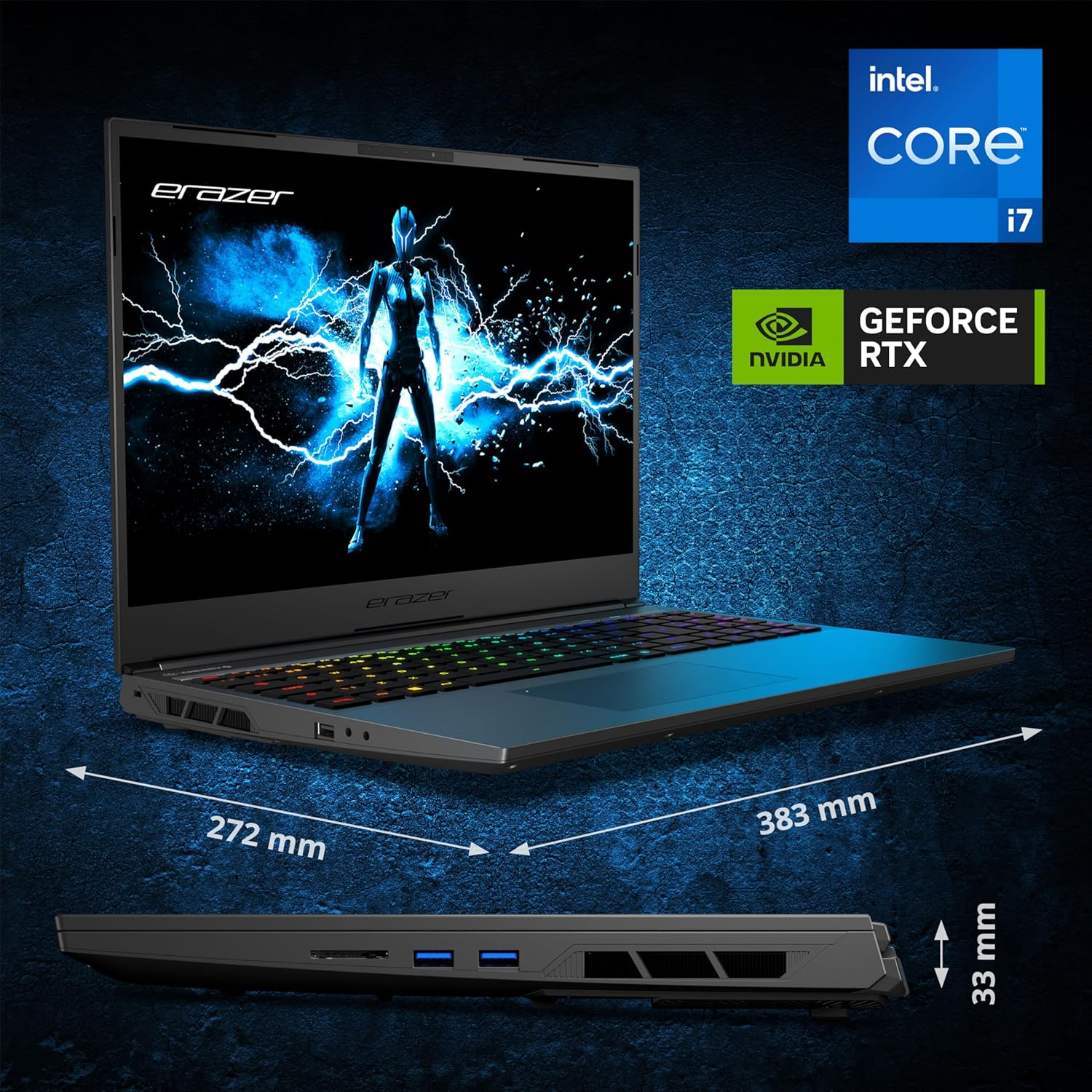 ERAZER Major X20 Gaming Laptop - Intel Core I7, 16GB RAM, 1TB SSD, NVIDIA Geforce RTX 4070, 16", 2560X1600 QHD+ Display (240Hz) - RGB Mechanical Backlit Keyboard (Intel Core I7 / 16GB RAM / 1TB SSD) image number 4