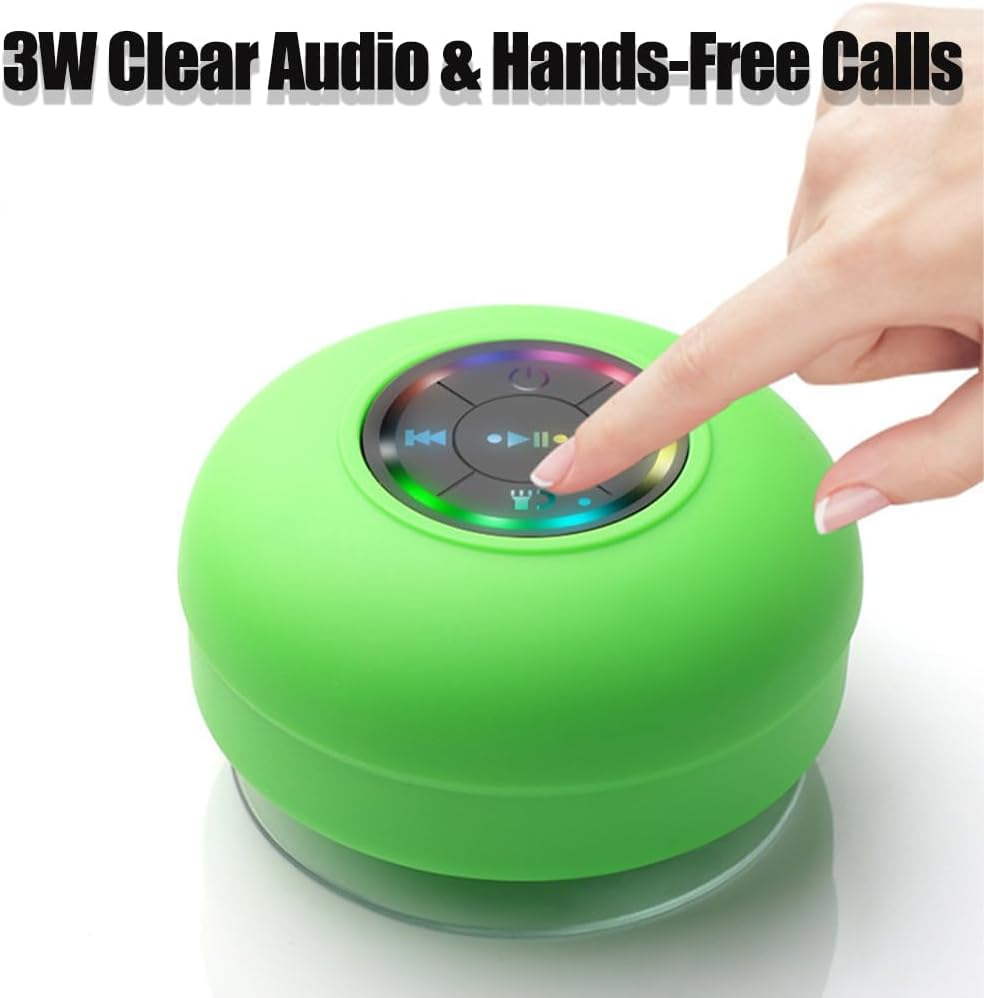 Mini Bluetooth Waterproof Speaker with LED Light, Waterproof Mini Bluetooth Shower Speaker, Portable Wireless Shower Speakers with Mic & Suction Cup, IPX4 for Bathroom (Yellow) - Blue image number 2