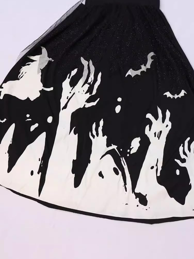 Halloween Skeleton Witch Costume with Pointed Hat,Glow in the Dark,Halloween Holiday Dress Long Sleeve for Girls image number 1