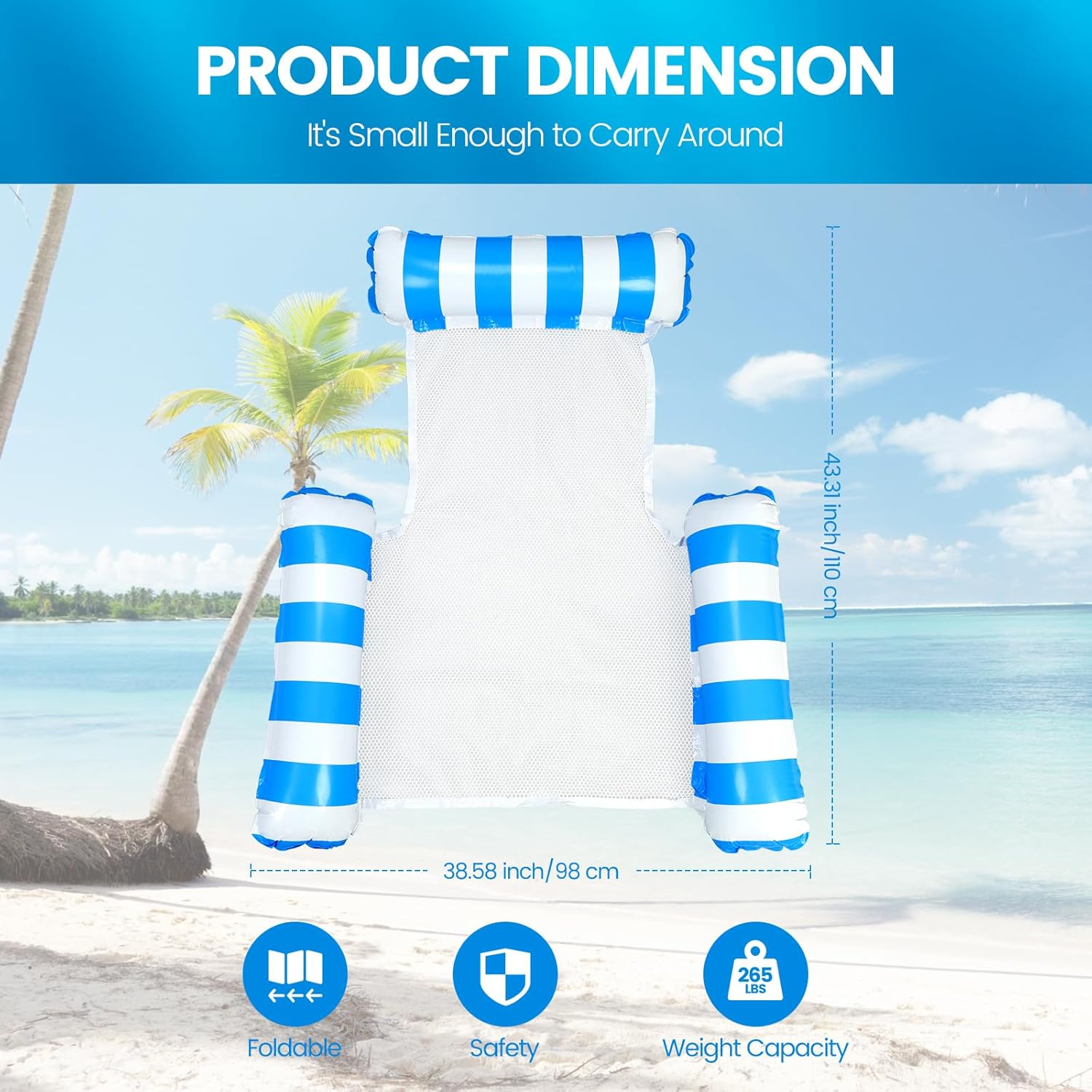 2 Pack Inflatable Pool Floats 4-In-1 Pool Hammock with Bottom Mesh 3 Tubes Inflatable Hammock for Adults,Portable Floating Chair Bed for Travel, Swimming Pool Hot Tub - Blue+Green image number 5