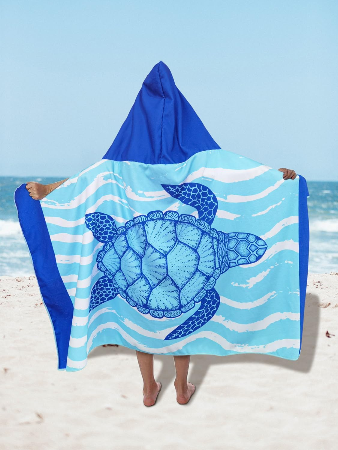 Illikkuyax Sea Turtle Kids Beach Towels with Hood 30"" X 50"" Soft Microfiber Baby Bath Towels Hooded for Toddlers Boys Girls Pool Towels Beach Cover up for Kids Ages 0-6, BHBT05 image number 4