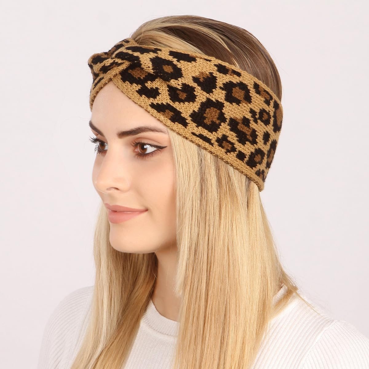 Fdsmall Headbands for Women Leopard Print Fabric Elastic Hair Band Turban Twist Hair Band Criss Cross Headband Wide Headband for Women Hair Accessories
