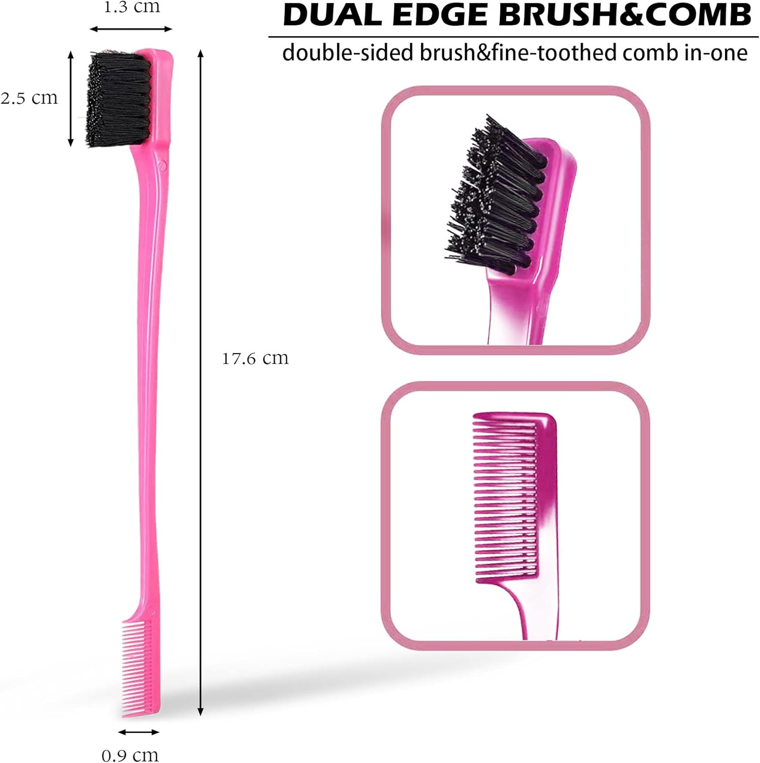 (Combo (Pink & Black)) - Mayabeauty Double Sided Edge Control Hair Brush Comb Combo Pack 2 Pieces Pink and Black - Black image number 3