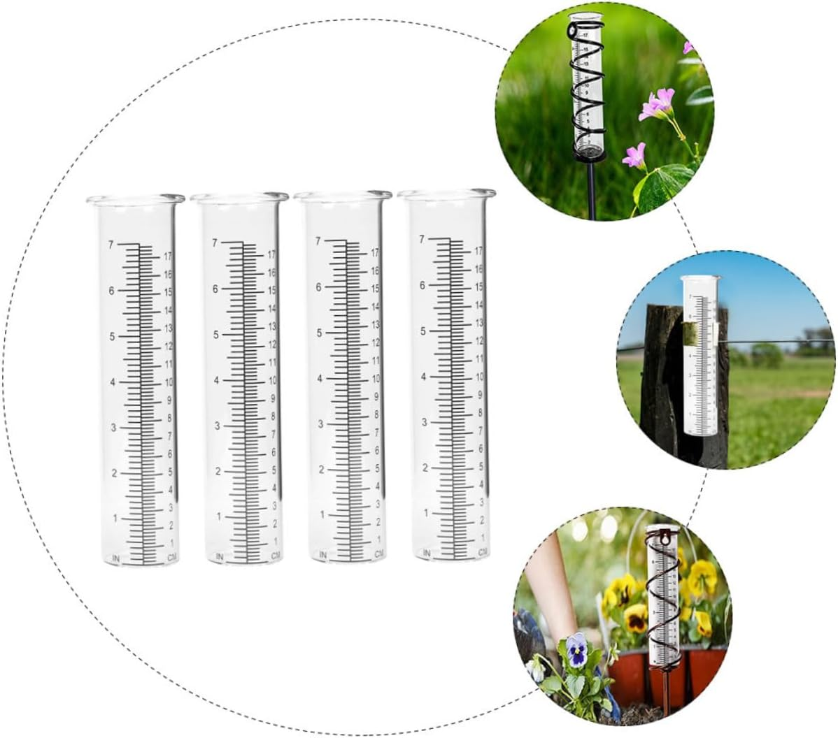 Ibasenice 4Pcs Transparent Rain Gauge Tubes with Design and Stand Clear Portable Rain Measure Tools for Garden Lawn Plant Moisture Monitoring image number 5