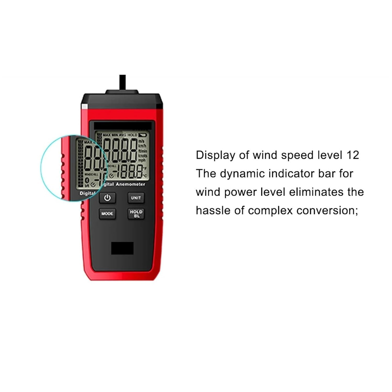 Mini Anemometer, LCD Display Air Flow Speed MAX/AVG Measurement Wind Level 1~12 Wind Speed Temperature Tester image number 1
