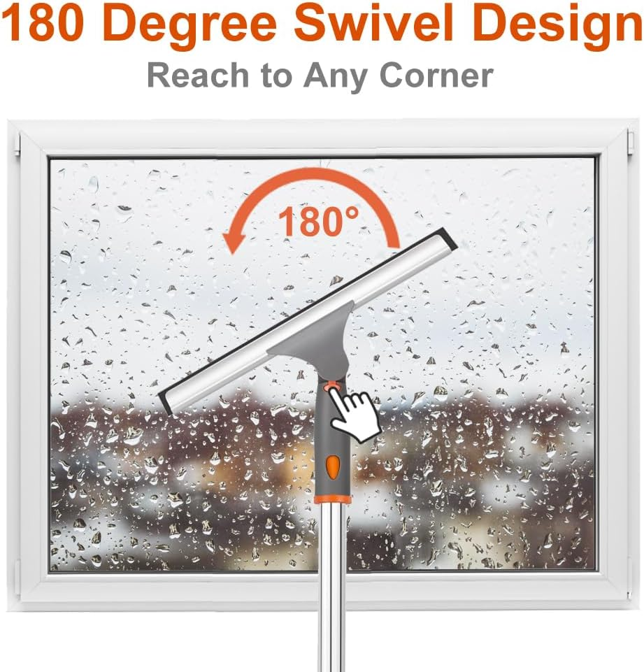 XUCAI Window Squeegee with Long Handle(59In),Glass Cleaning Tools with Silicon Squeegee & Mircofiber Scrubber for Car,Shower,Indoor & Outdoor Glass Mirror Door Solar Panel