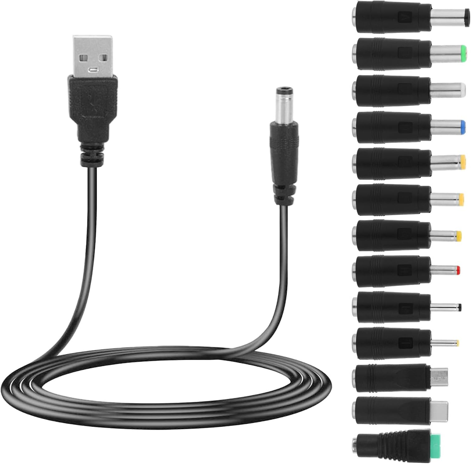 13Pcs DC Adapter Plugs, Interchangeable DC Plug Connector with USB Cable Electronic Device Accessories for Fan Camera Router & LED Strip image number 1