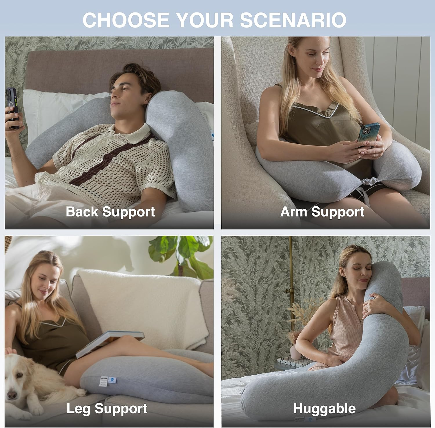 Pharmedoc Pregnancy & Body Crescent Pillow, Maternity & Nursing Pillow, Full Body Support, Machine Washable Cover, Grey Cotton, Regular (39X9X5 Inches) image number 5