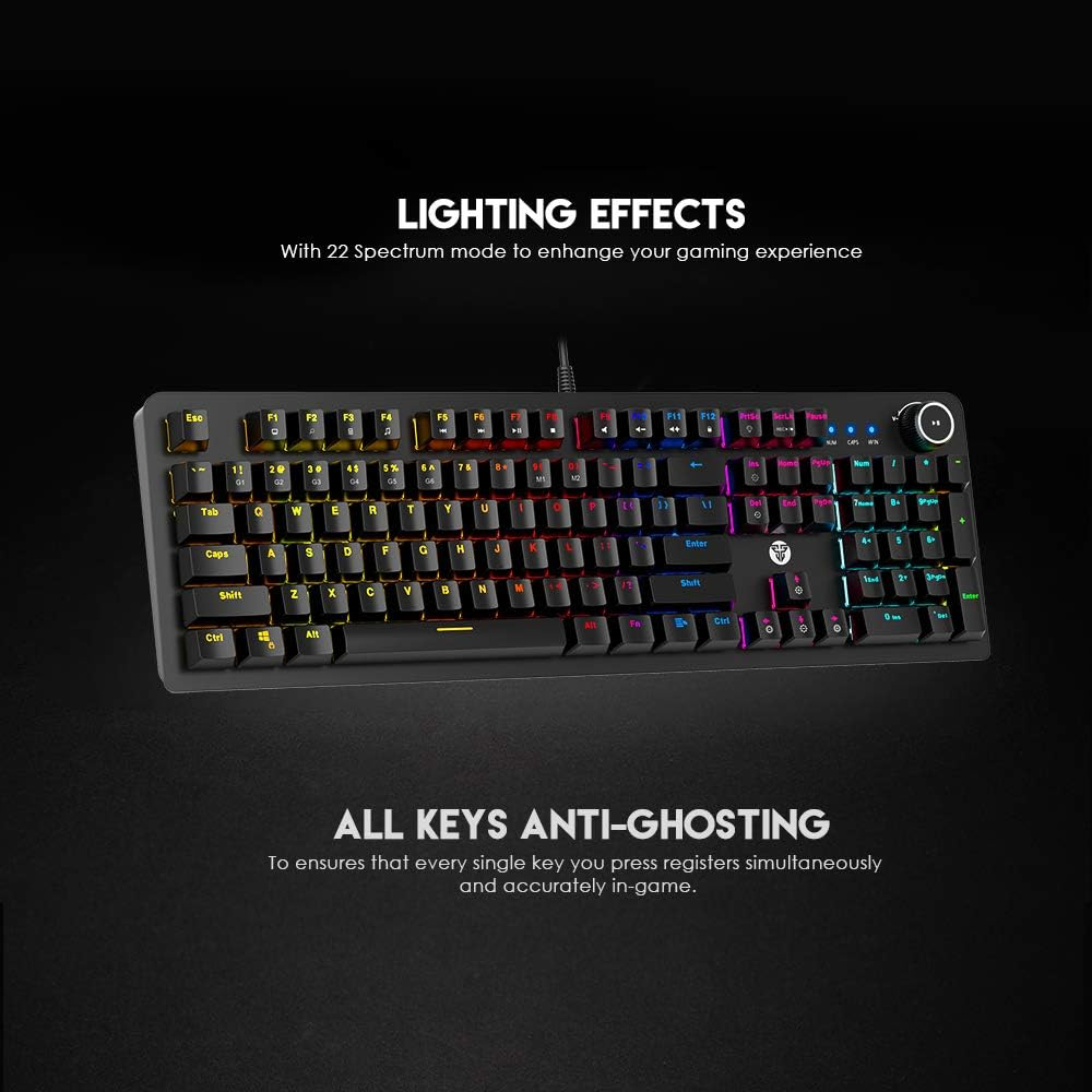 Fantech MK853 Gaming Mechanical Keyboard 104 Keys USB Wired RGB Backlight with Multi-Function Scroll with Ergonomic Wrist Pad (White Color-Red Switch) image number 4