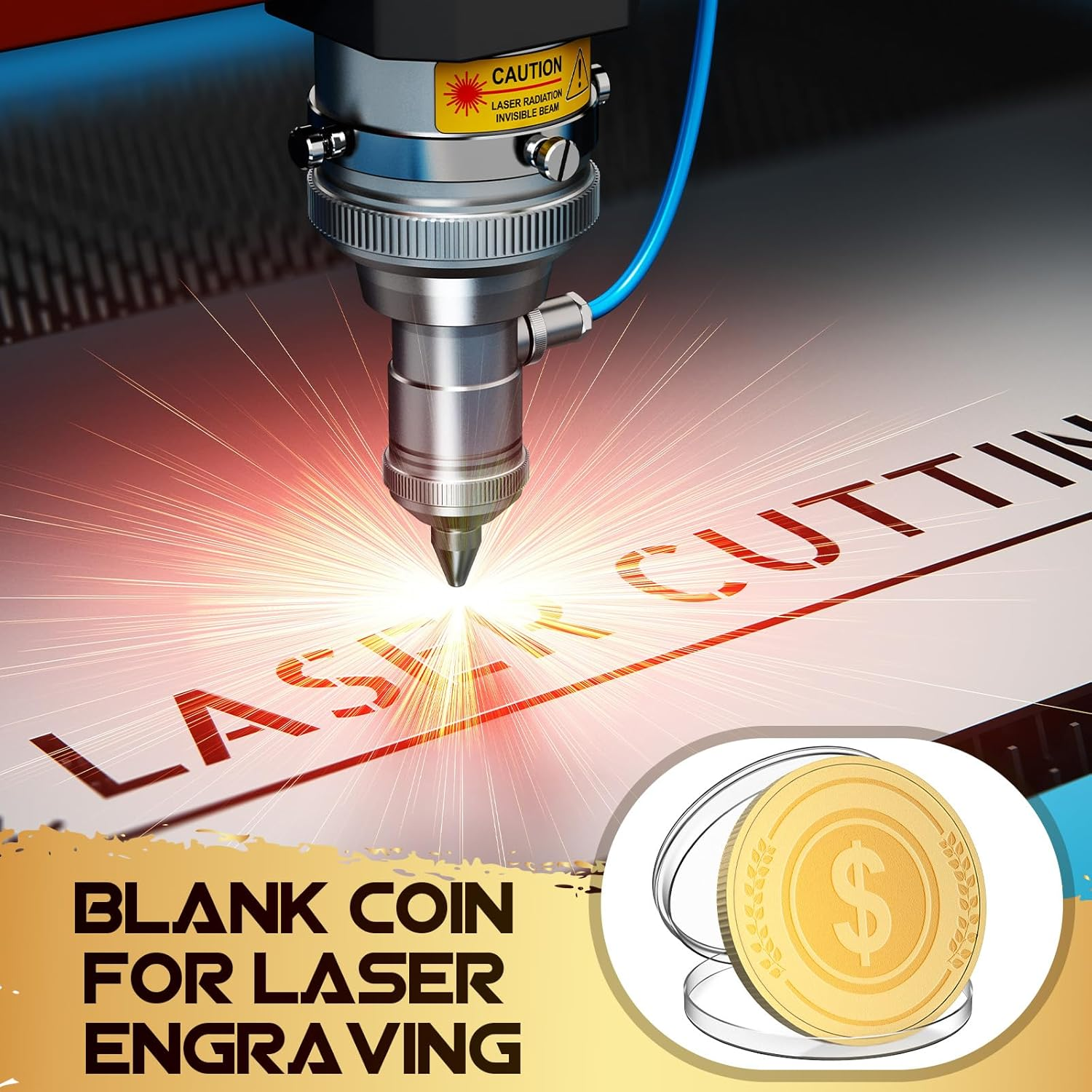 6 Pcs Blank Challenge Coin, Engraving Blanks Coins Threaded Edged 40 Mm with Acrylic Protection Box Laser Engravable Pattern for DIY Crafts Birthday Travel Commemorative Collection (Gold) image number 5