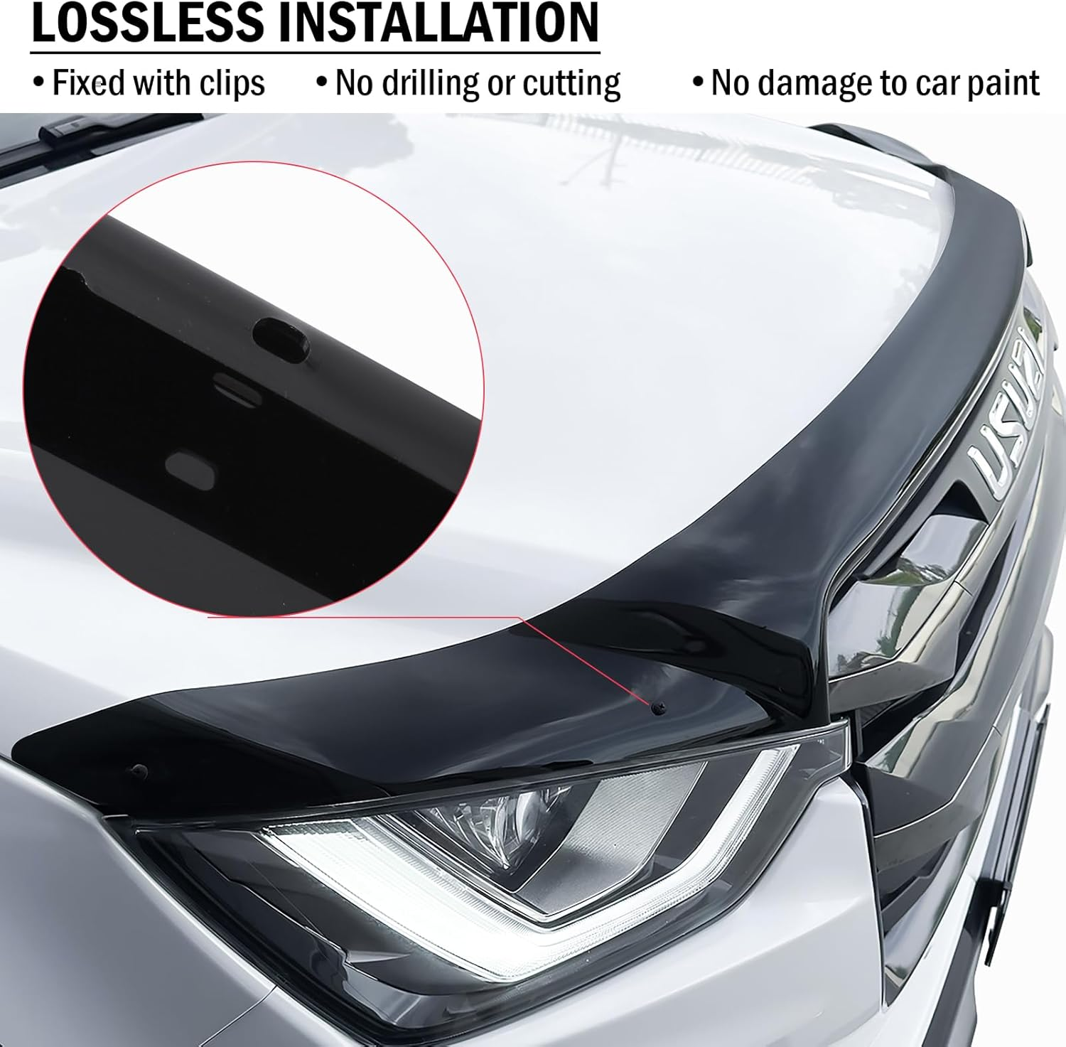 SUERAUTO4X4 Bonnet Protector for Isuzu DMAX D-MAX 2020-2024 Accessories, Tinted Black Injection Front Bonnet Stone Hood Protector Guard Trim Ute Car Exterior image number 4