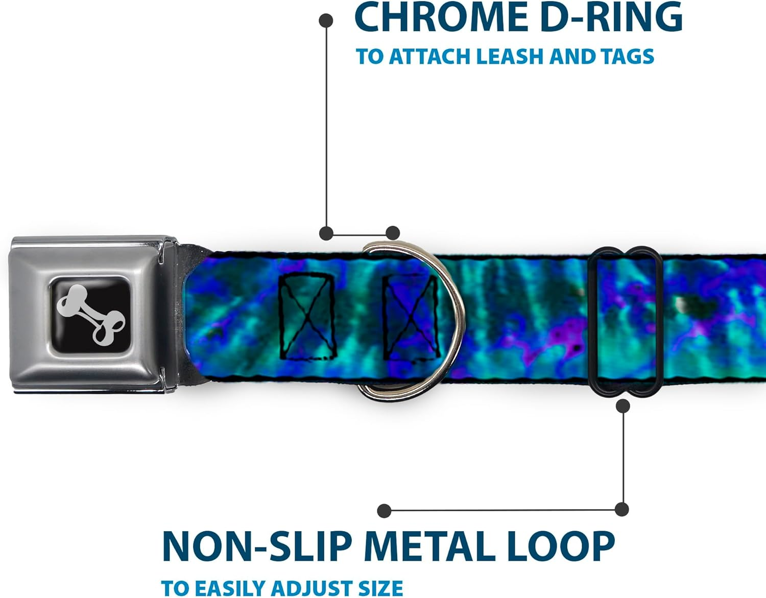 Buckle-Down Seatbelt Buckle Dog Collar - Tie Dye Green/Blue/Purple - 1" Wide - Fits 15-26" Neck - Large image number 4