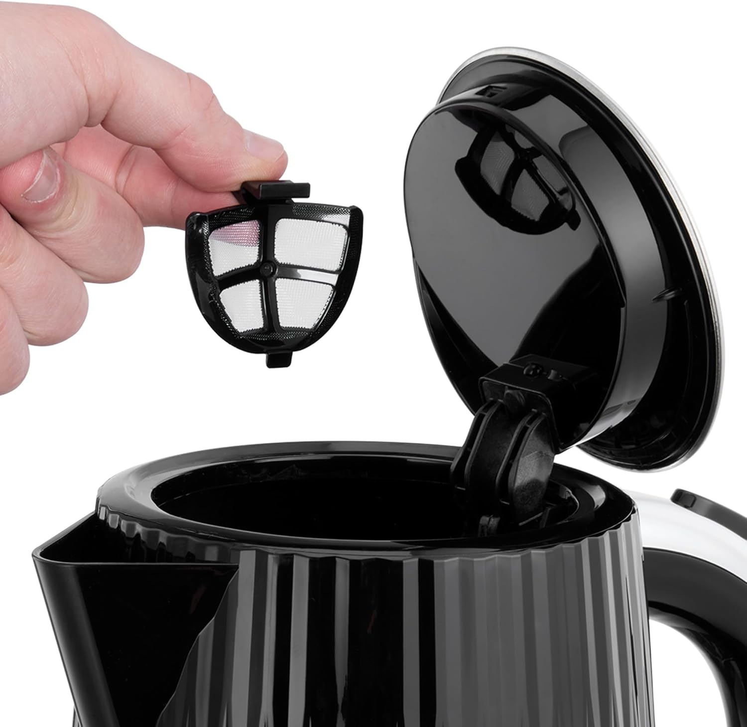 Russell Hobbs Eden Kettle, RHK2736BLK, Textured Design, Push to Open Lid, 360&deg; Base & Cord Storage, Water Window with Gauge, 1.7L Capacity, Black