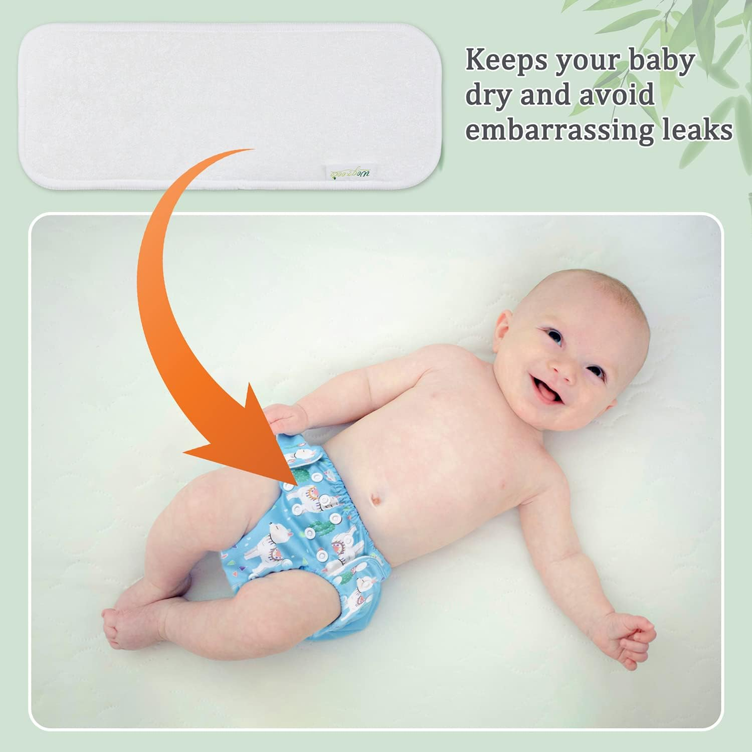 Wegreeco Reusable Soft 4 Layers 12 Pack Bamboo Inserts for Baby Cloth Diaperhigh Absorbing Washable Liners image number 4