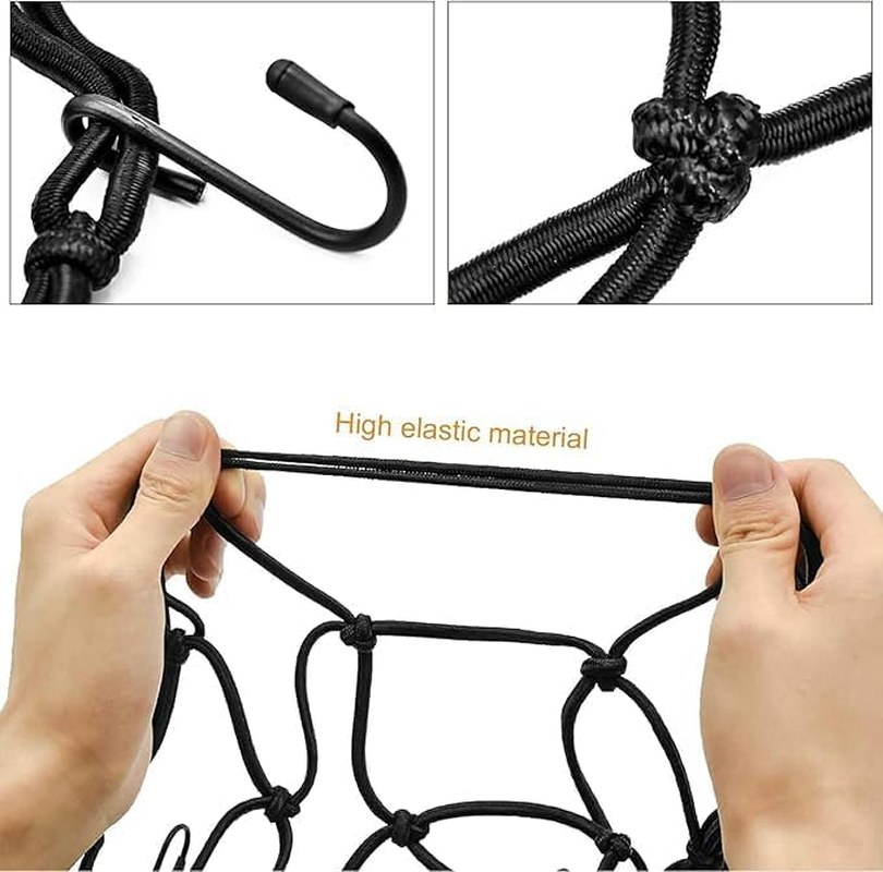 THJOPOKEEL Motorcycle Bungee Cargo Net 15.7 X 15.7 Inches，Helmet Mesh with 6 Covered Hooks, Durable Bike Hold down Accessories for Motorbike, Scooter, Moped, ATV. image number 5