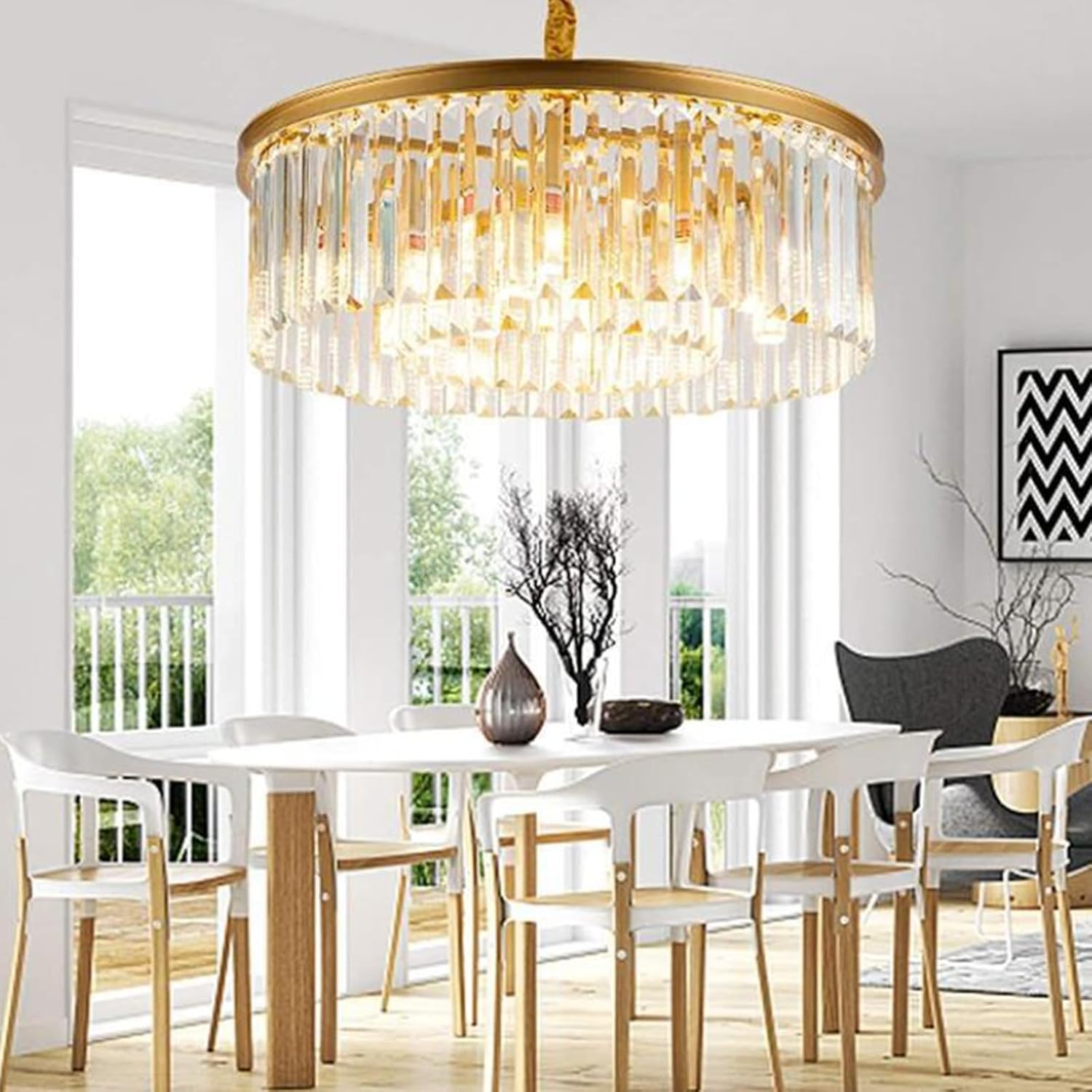 Modern Black Crystal Chandelier Ceiling Light, Semi Flush Mount 5 Lights 2 Tier Crystal round Chandelier Light for Bedroom, Living Room, Dining Room,23.6In,Black image number 5