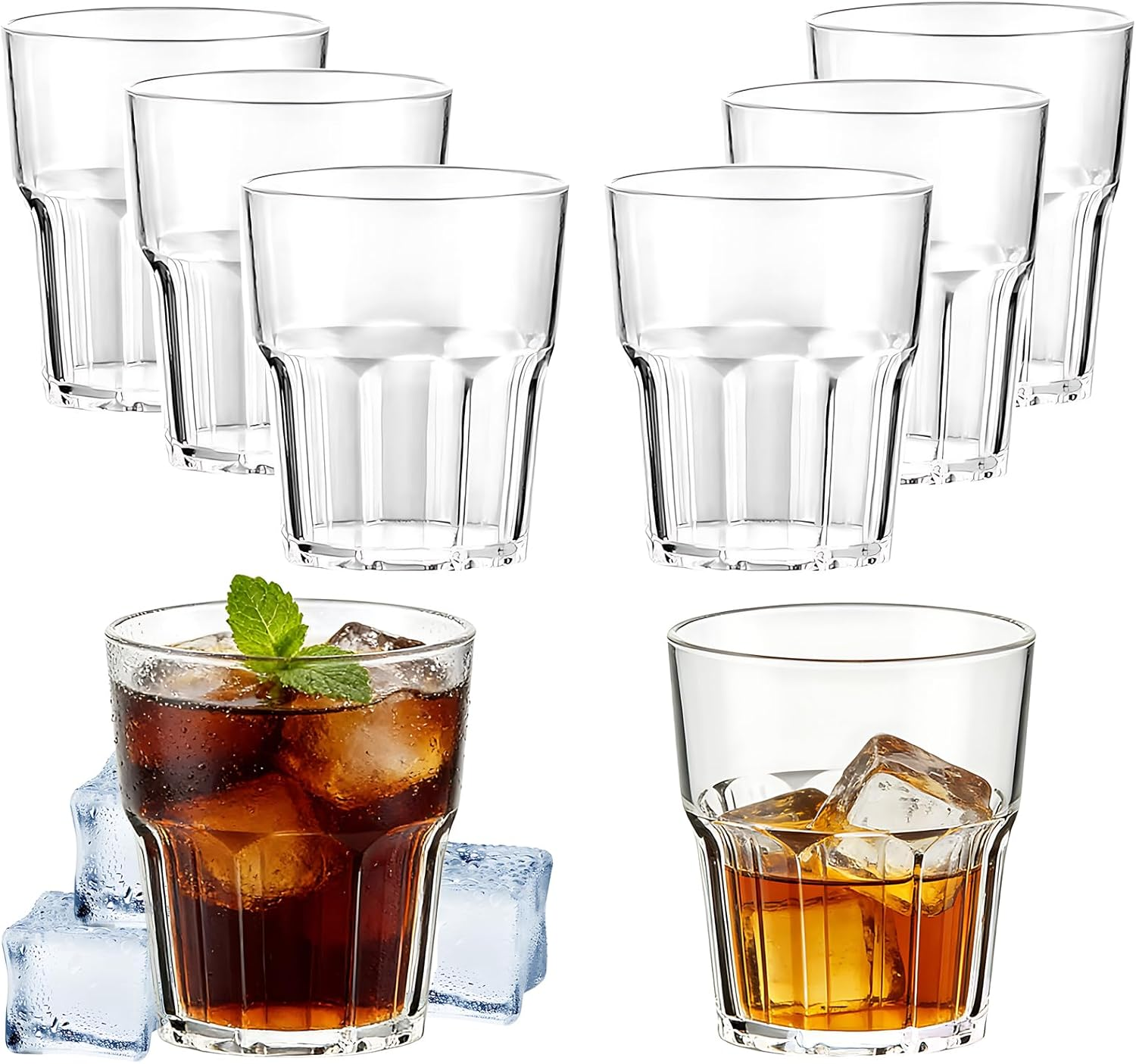 Clear Plastic Drinking Glasses, Acrylic Cups Reusable, Unbreakable Tumblers Set of 8, Drinkware Set Water Glasses for Kitchen Cocktail Picnic Party Juice Whiskey Wine, BPA Free (Clear) image number 4