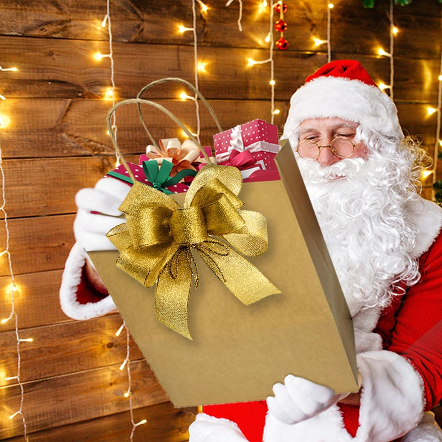 H HOME-MART Party Bags,50 Pack Brown Paper Bags with Handles,21 * 11 * 27Cm,Bulk Kraft Paper Bags Craft Gift Bags for Christmas Birthday Party Favors Grocery Retail Shopping Business Goody