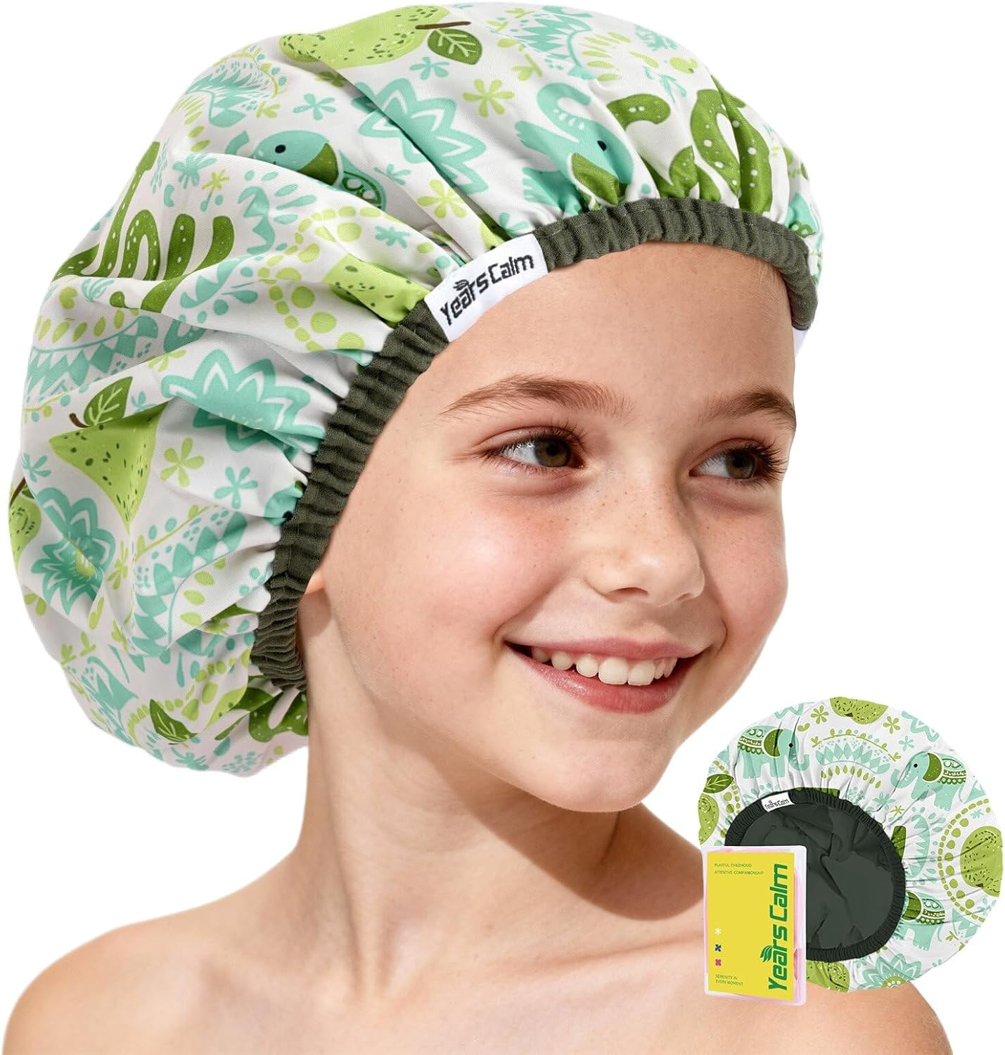 Years Calm Kids Shower Cap, Waterproof Reusable Cartoon Bath Cap with Double Layers & Soft Elastic Band, Washable Shower Hat for Boys and Girls, Great for Daily Bath (Elephant, One Size)