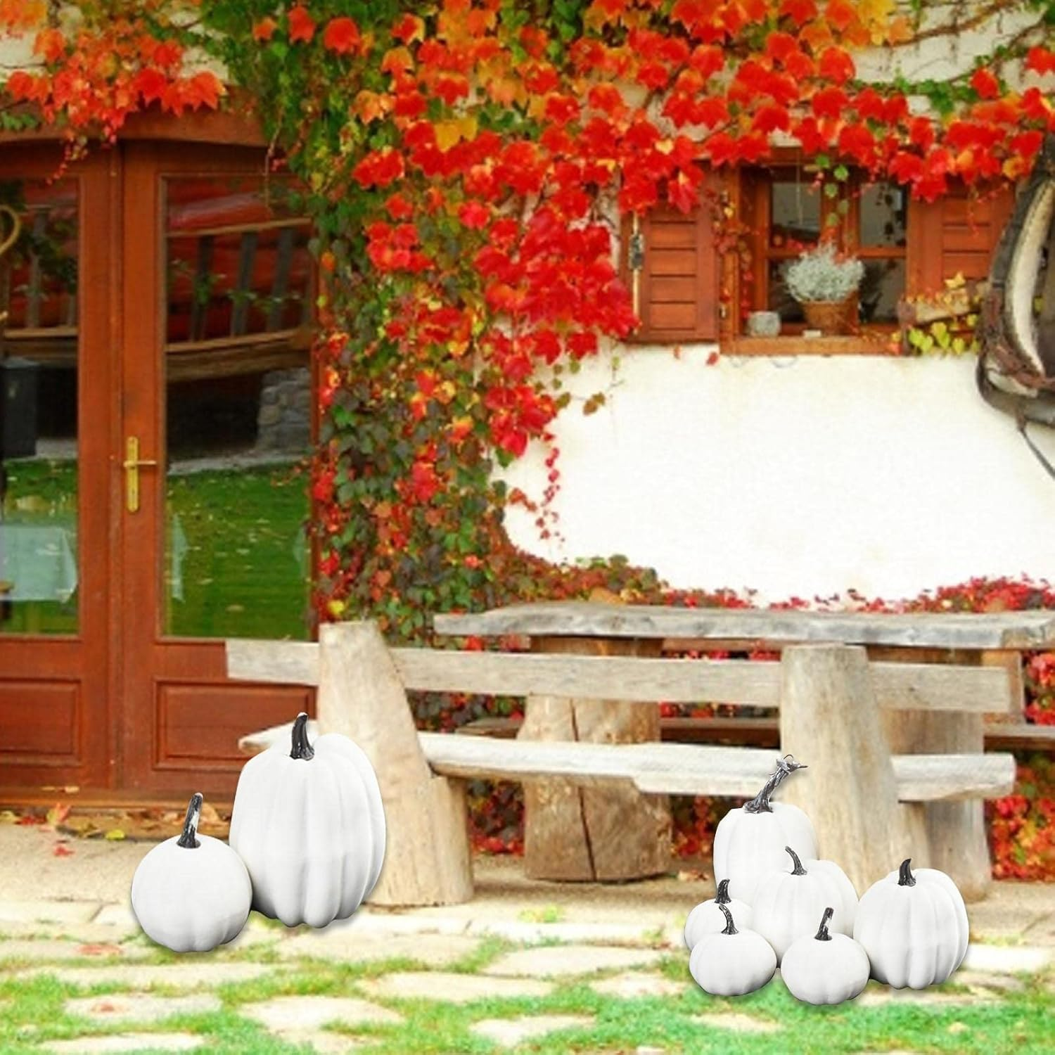 7 Pack Halloween Artificial Pumpkins, Assorted Sizes Foam Faux Pumpkins Halloween Fall Wedding Holiday Decorations image number 3