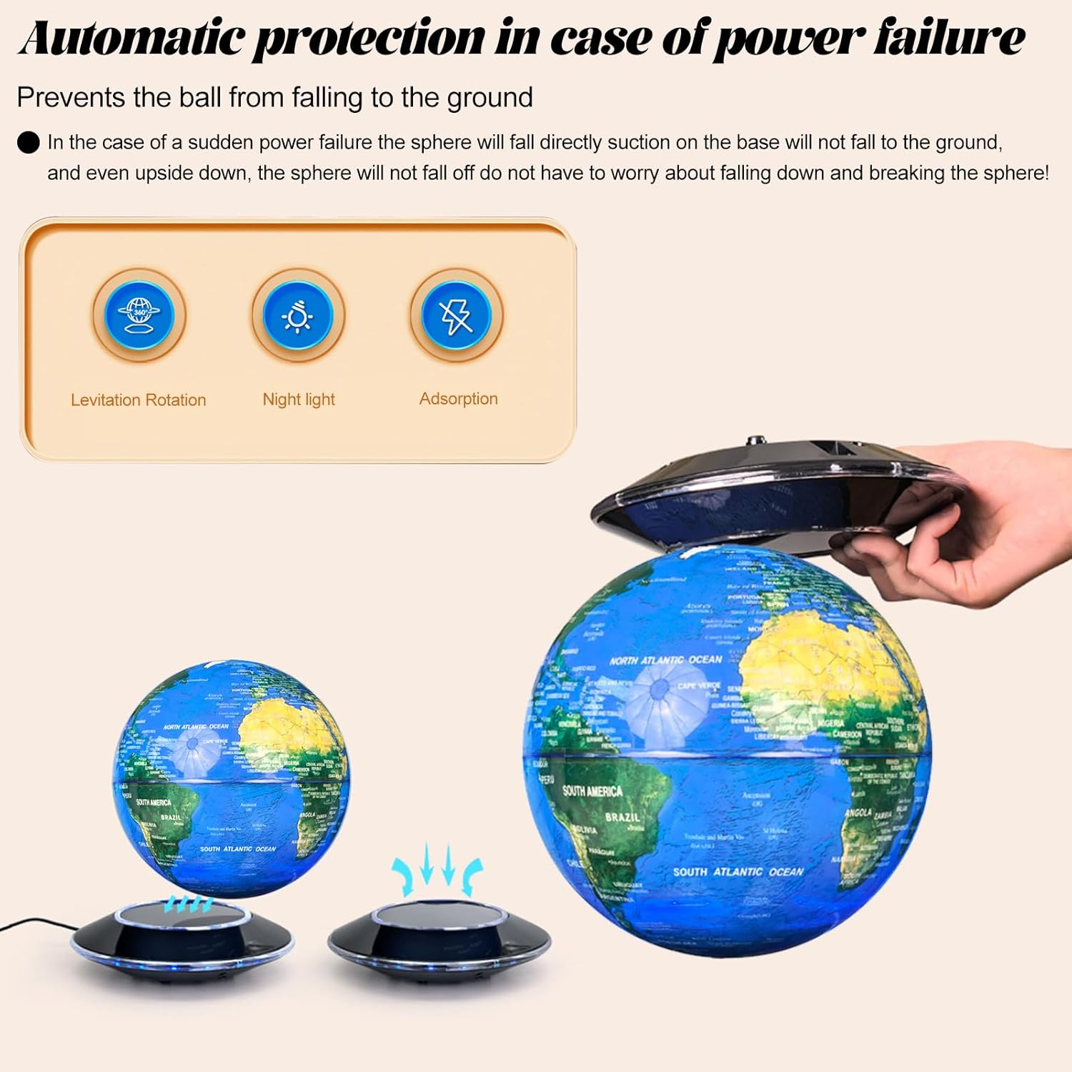 Levitating Globe, 6" Levitating World Map Desk Lamp with Rotating LED Night Light, for Home Office Decor & Educational Gift (Modern Room Lighting) (Golden (White Light)) image number 1