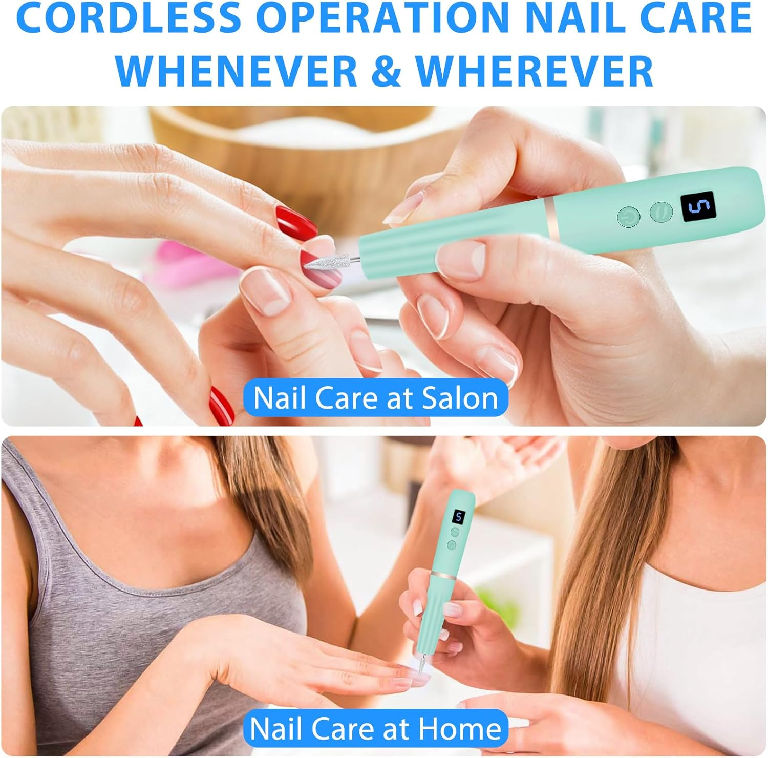 Cordless Electric Nail Drill with 360&deg; Ring Light, Portable Nail File Kit for Acrylic, Gel Nails, Portable Home Manicure Kit for Manicure and Pedicure(Turquoise) image number 3