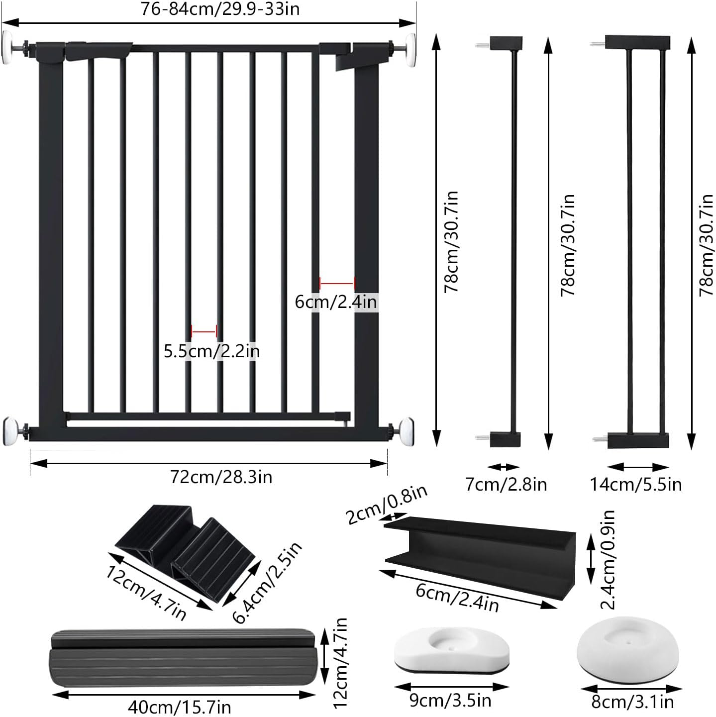 Extra Wide Dog Gate for Indoor Doorways, Auto-Close Safety Baby Gate with Door, Pressure Mount No-Drill Metal Gate for Baby Indoor Baby Fence Stair Gate for Dogs (78Cm Tall, Fits Openings 76-107Cm) image number 2