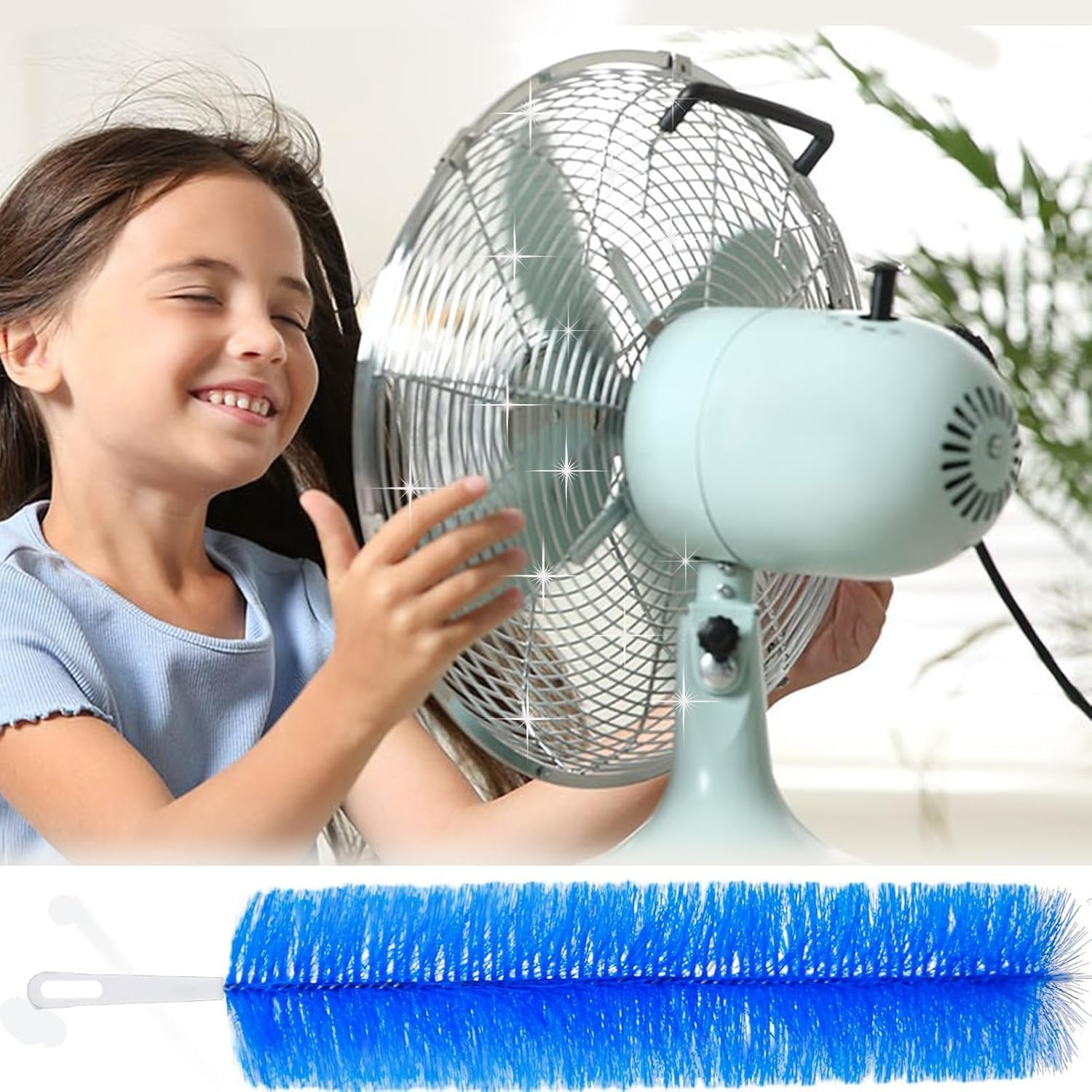 Fan Cleaner Brush，Fan Brush Cobweb Duster Microfiber Duster Ideal for Ceiling Duster, Air Vents, Curtains，Fan Cleaner for Box Fan（2Pcs） (Blue, 42CM) image number 2