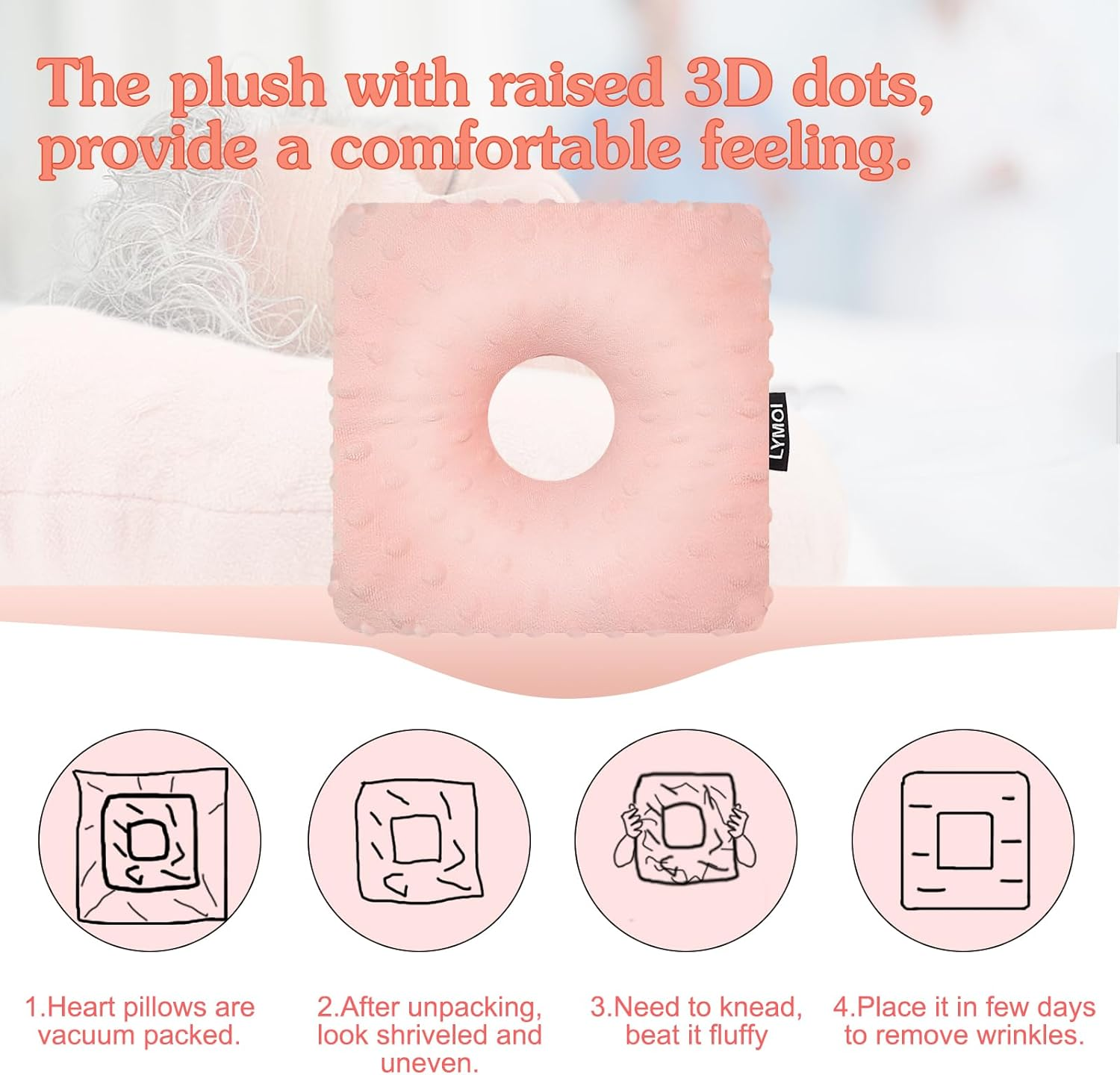 Large Ear Piercing Pillow for Side Sleepers, Side Sleeping Pillow, Ear Protector Pillows with Holes for Ear Pain CNH Piercing Pain Relief Ear Inflammation Pressure Sores Minky Dot (Pink)