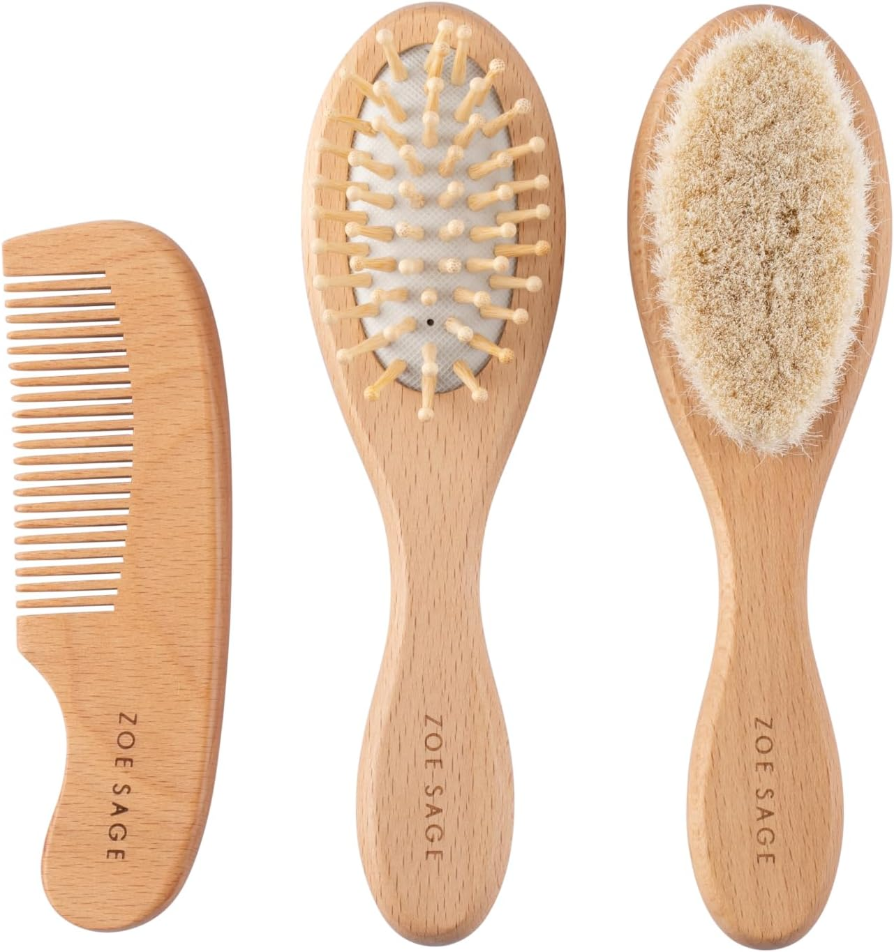 Zoe Sage Baby Brush and Comb Set 3 Piece - Gentle Grooming Kit, Soft and Delicate for Your Newborn and Toddler'S Scalp Crafted from Natural Beechwood for Ease of Use image number 3