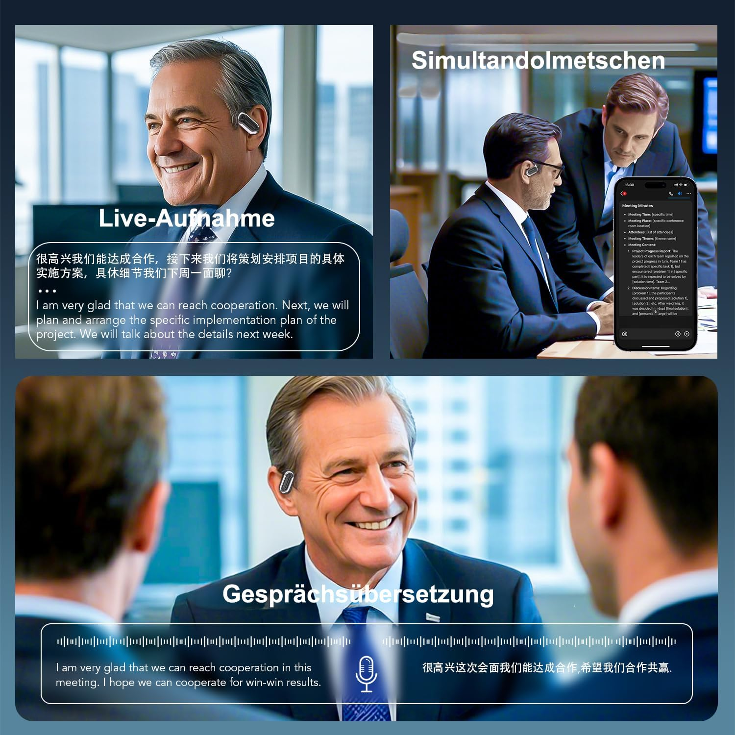 AI Translator Headphones Real Time Translation 144 Languages, 4-In-1 Bluetooth 6.1 Headset Wireless with App 180 Hours Standby Time Live Translation Headphones Earphones for Business, Travel, Study image number 1