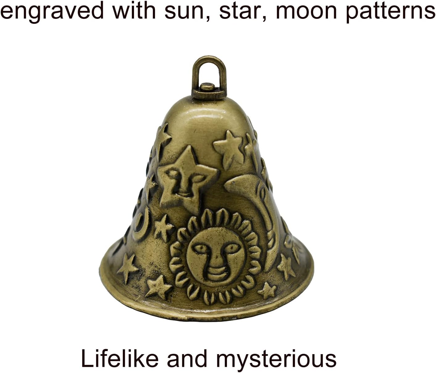 Pinenjoy 2Pcs Feng Shui Bell Carved Sun Star Moon Pattern Vintage Bronze Bell 2.64X2.36Inch Temple Wind Chime for Home Garden Door Good Luck Bless Hanging Decors image number 1