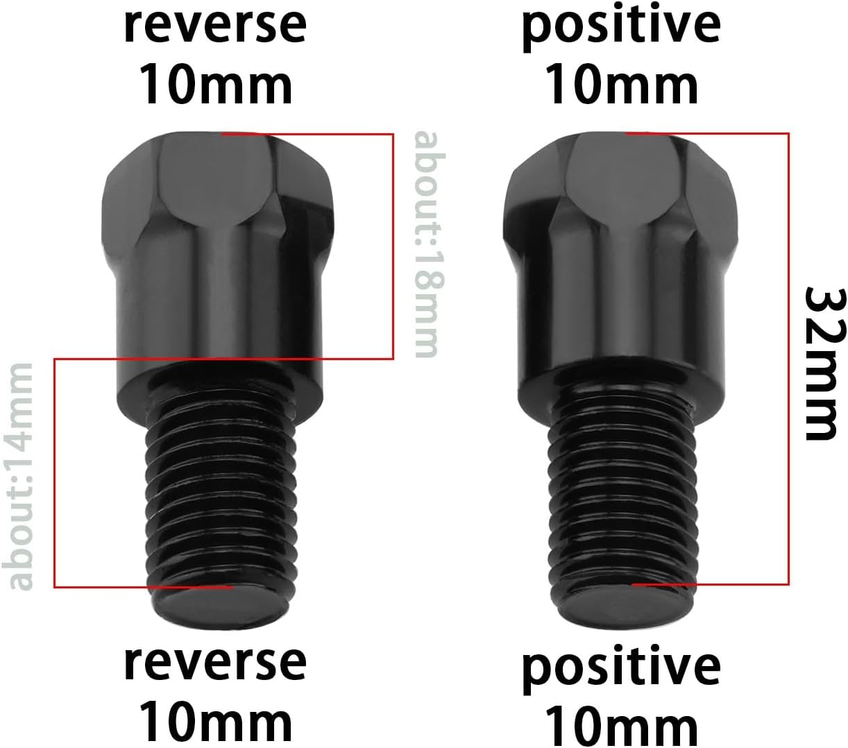 4Pcs M10 32Mm Motorcycle Mirror Mount Adapter RH and LH 10Mm to 10Mm Thread Height Adjustment Screw Handlebars Mirror Fitting Reverse Thread Bolts for Motorcycles image number 2