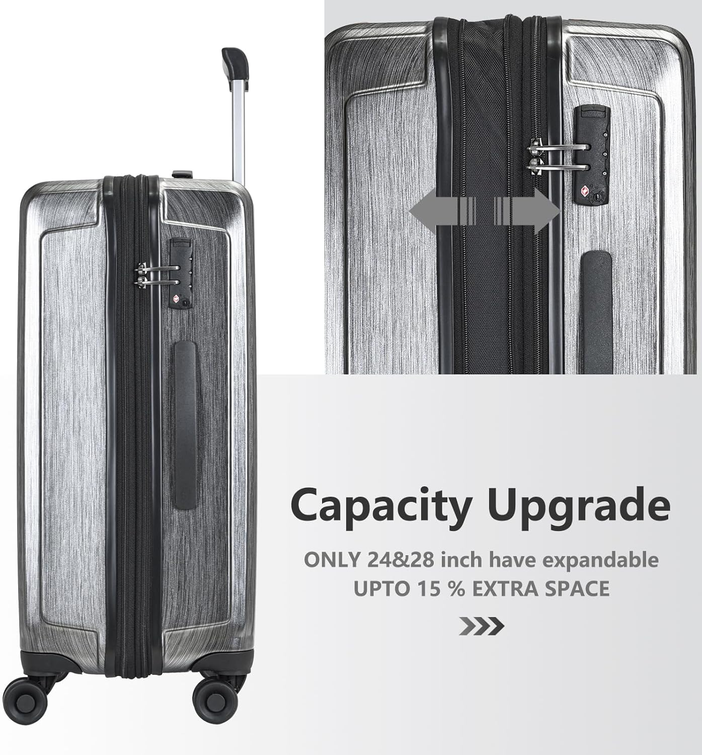 Luggage Set 2 Piece 20/28, 20 Inch Carry-On with Front Laptop Pocket & Expandable 28 Inch Luggage, ABS+PC Lightweight Hardshell Suitcase with Spinner Wheels, Silver Grey image number 3