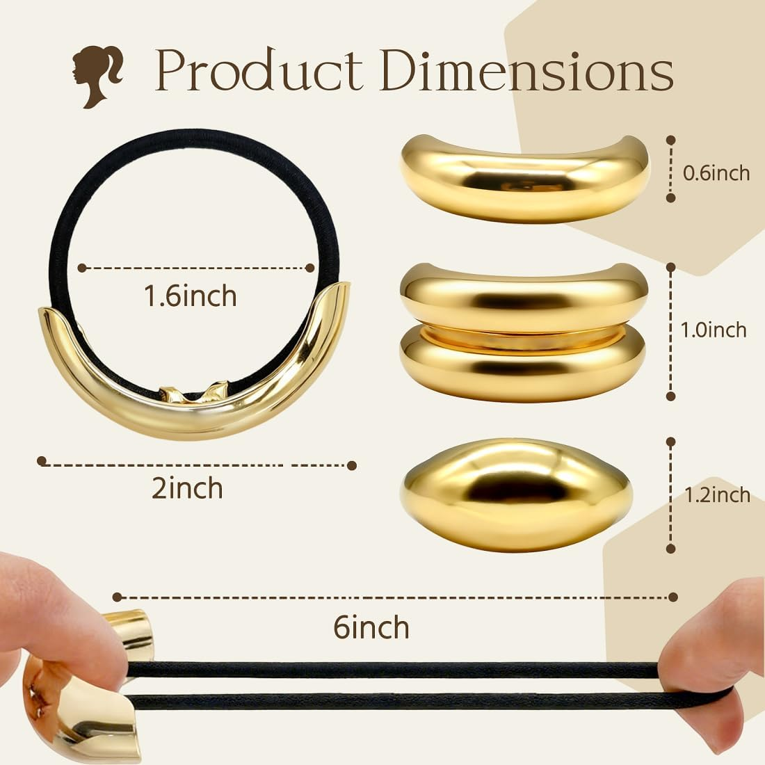 Gold Hair Ties - 6Pcs Gold Hair Accessories for Women & Girls, 3 Styles Chic Metal Hair Cuff Non-Damage Ponytail Cuffs Holders for Thick Hair image number 1