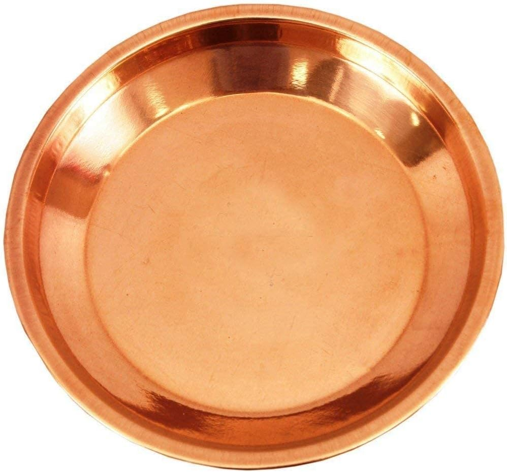 Aashita Creations Copper Pooja Thali Plate | 1 Pcs | Brown | Thali/Tarbhan for God Puja Spiritual Gift Item (6 Inch Dia) image number 2