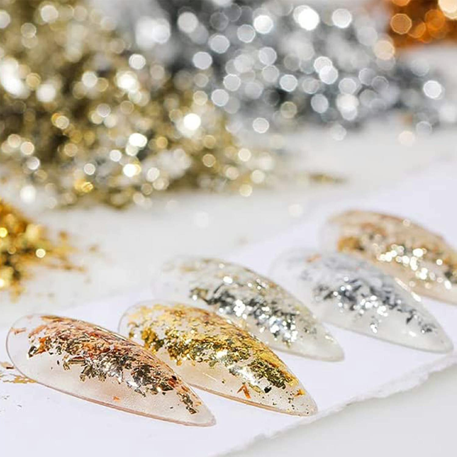 300 Sheets Gold Foil Paper, Imitation Gold Leaf, Silver, Rose Gold Leaf Foil Paper, Mixed Color Imitation Foils, Gilding Foil for DIY Nails, Arts, Gilding Crafting, Decoration, Furniture image number 1