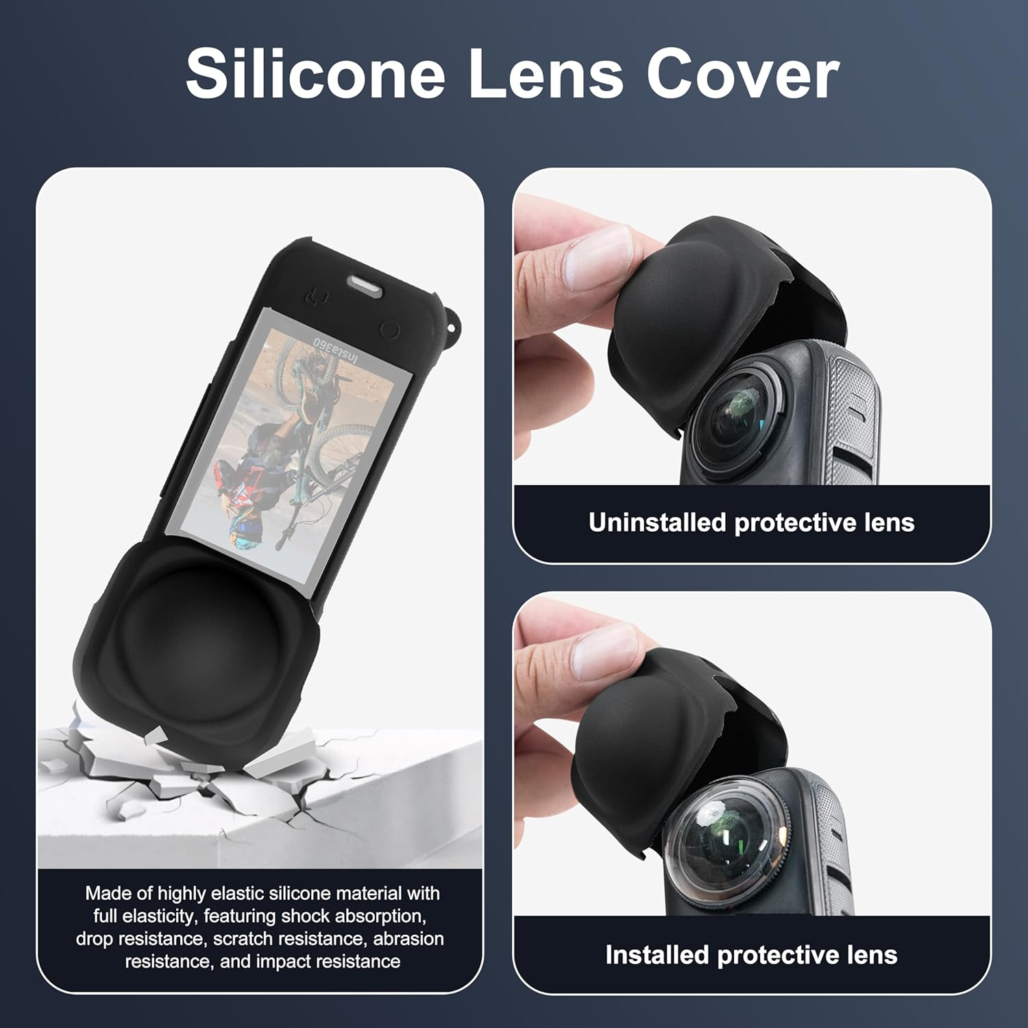 Fitstill Protection Accessories Kit Only for Insta 360 X5 Optical 2PCS Tempered Glass Screen Protector+Rubber Lens Cap+Silicone Rubber Protective Case+Silicone Support Base Mount Insta 360X5 Accessory image number 2