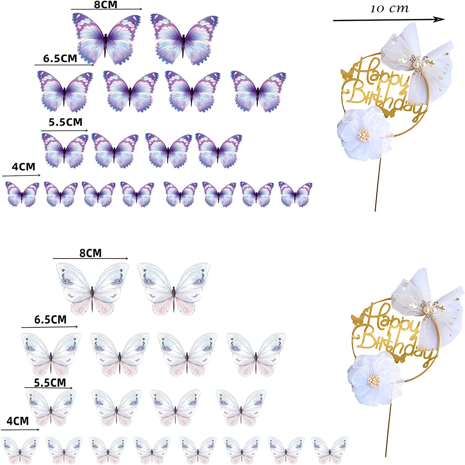 Birthday Cake Toppers,38-Pieces Butterfly Cake Decorations with Happy Birthday Cake Toppers for Baby Shower Wedding Birthday Party Decor image number 1