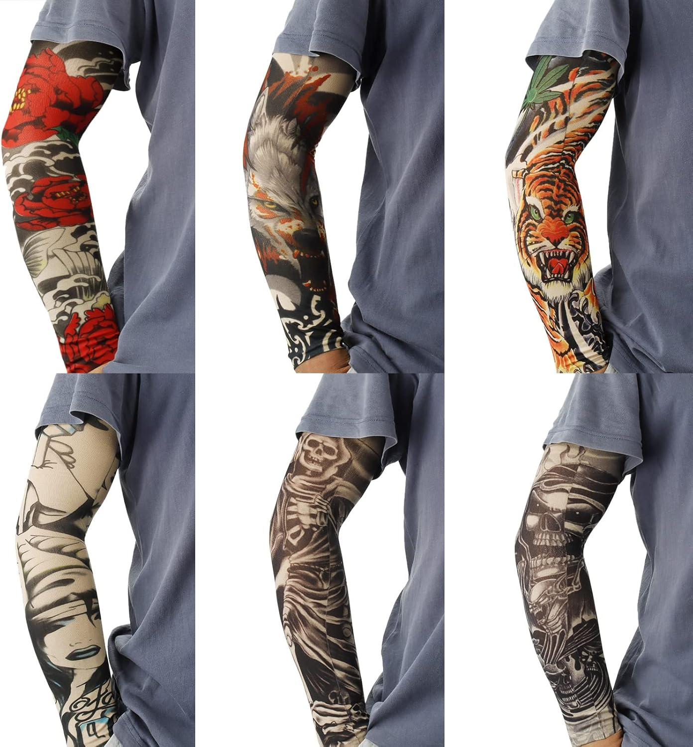 YARIEW Tattoo Sleeves for Men, 12Pcs Arm Sleeves Fake Tattoos Sleeves to Cover Arms Cooling Sun Protection Sleeves image number 3