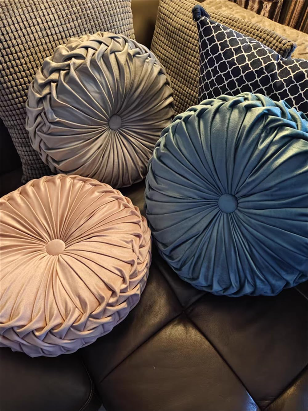 Throw Pillow Velvet Home Decoration round Pillow Cushion for Couch Chair Bed Car Bedroom (Gray) - Grey image number 2