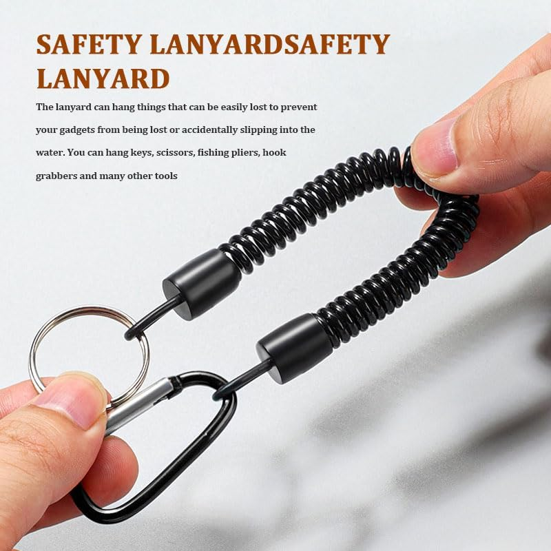 Fishing Lanyard, Retractable Safety Coiled Cord Lanyard with Lobster Clasp, Elastic Spring Coil Rope Strap Leash for Fishing, Climbing, Boating, Pliers Tool, 1 Pcs image number 3