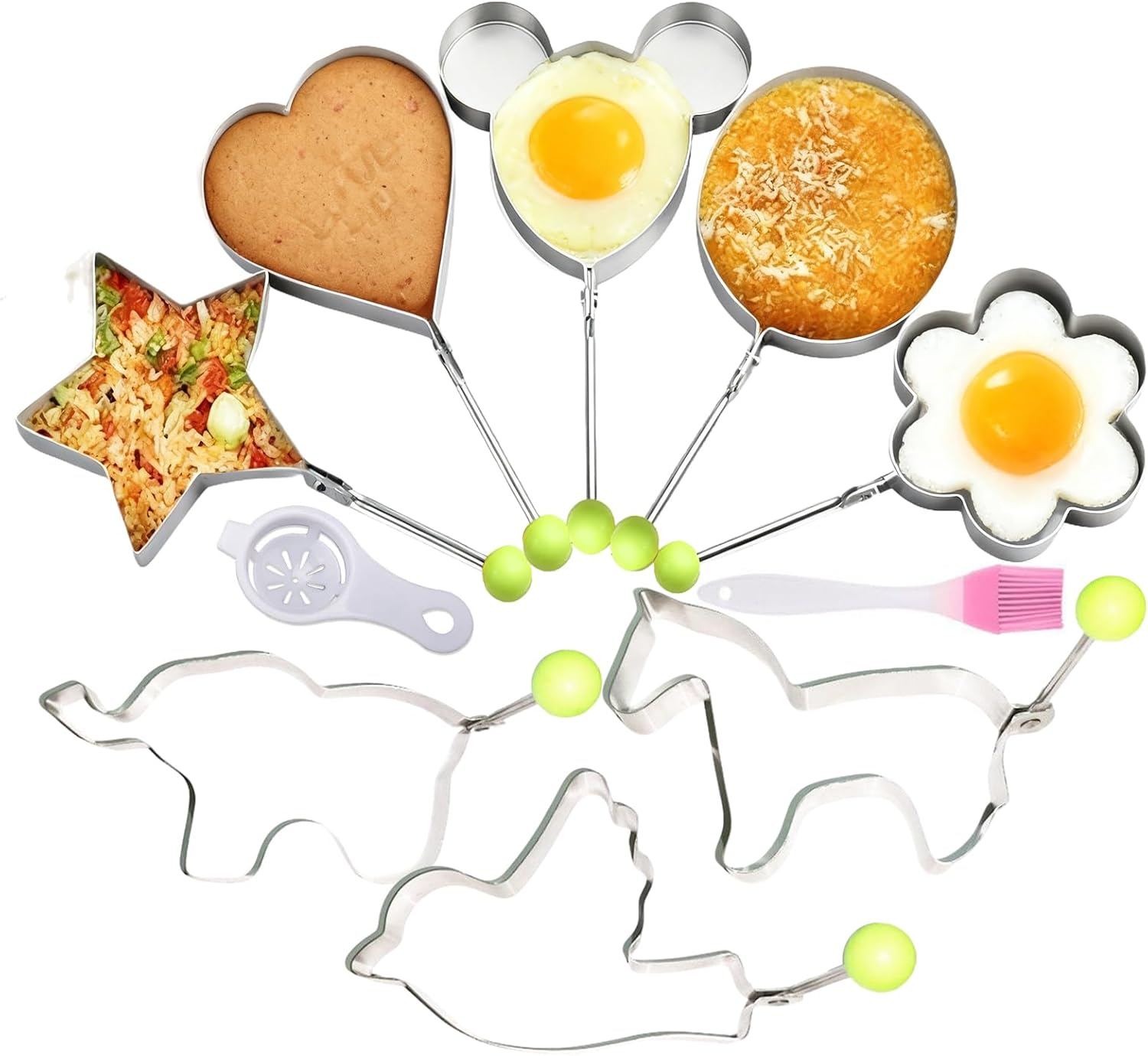 Frying Egg Ring,8 Shape Molds Kitchen Gadget with Brush - Kitchen Egg Shaper Rings - for Hamburger Salad Sandwich Pancake Omelette image number 6