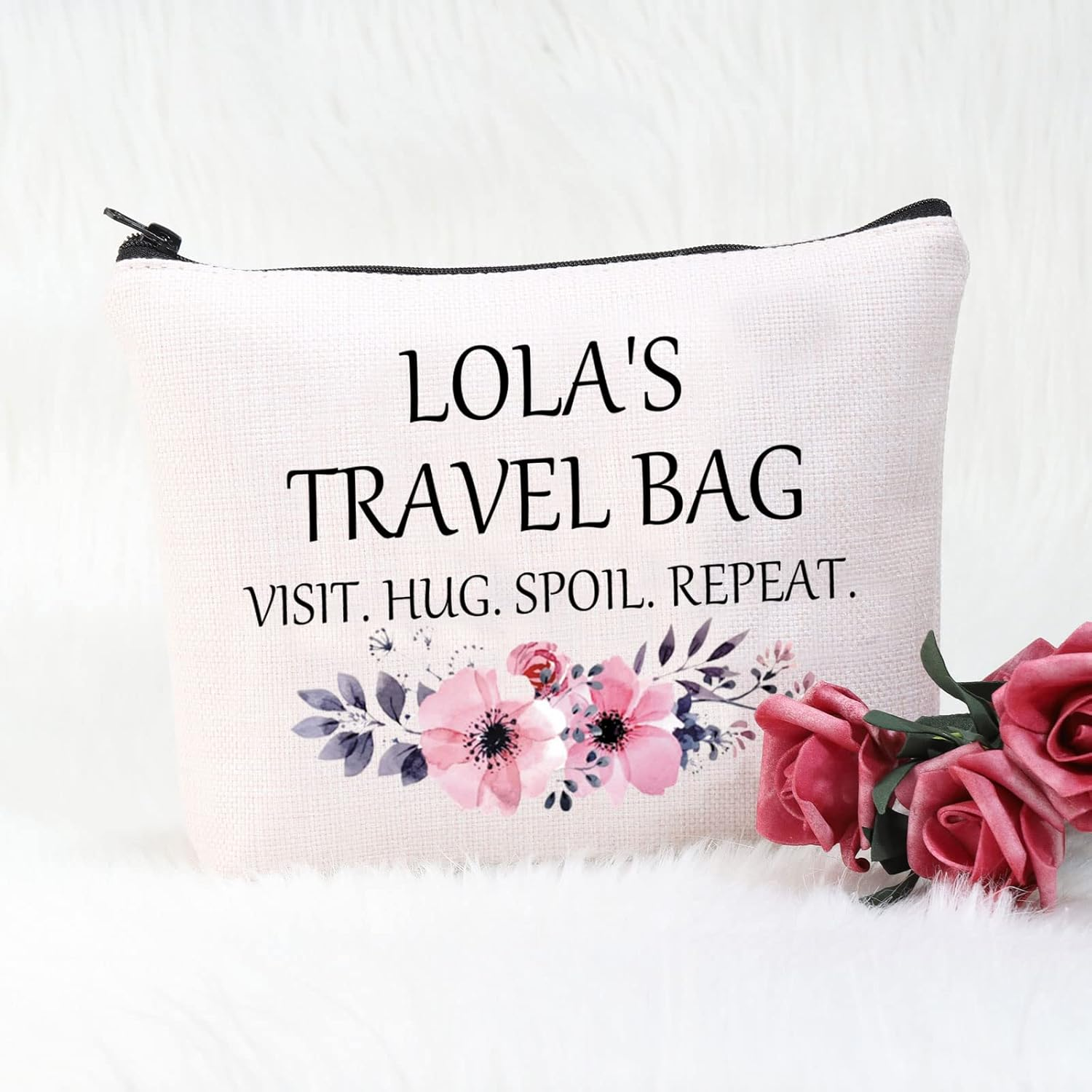 POFULL Lola Gift Best Lola Gift Lola Birthday Gift Lola&rsquo;S Travel Bag Visit Hug Spoil Repeat Travel Cosmetic Pouch, Lola&rsquo;S Travel Bag image number 1