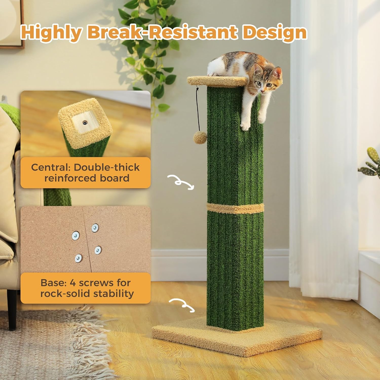 PAWZ Road 82Cm Cat Tree Ultimate Cat Scratching Post with Carpet Covered Scratcher and Pompom Ball Green image number 2