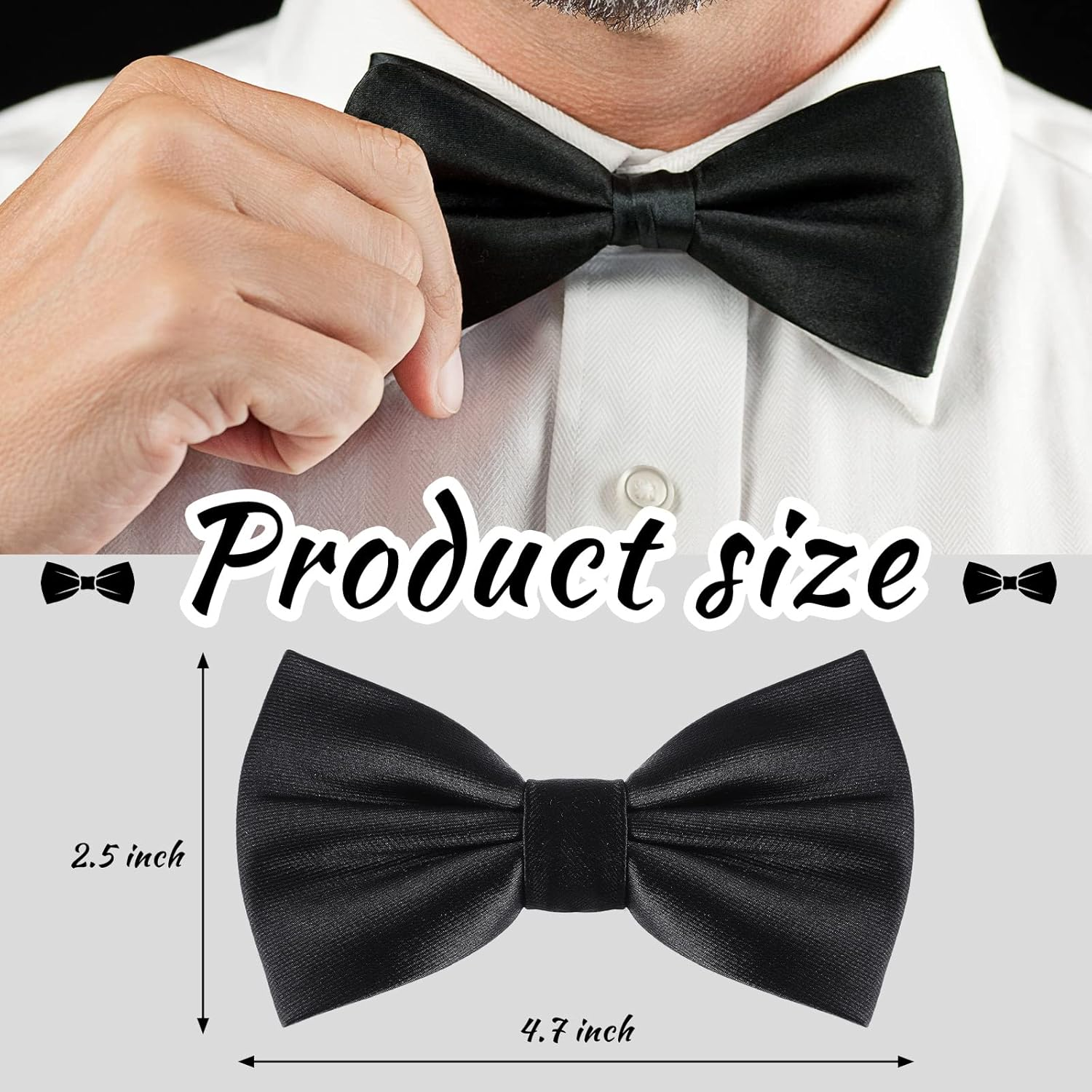 Geyoga 2 Packs Clip on Bow Ties for Men Solid Bow Tie for Costume Wedding Party(Black), Black image number 6