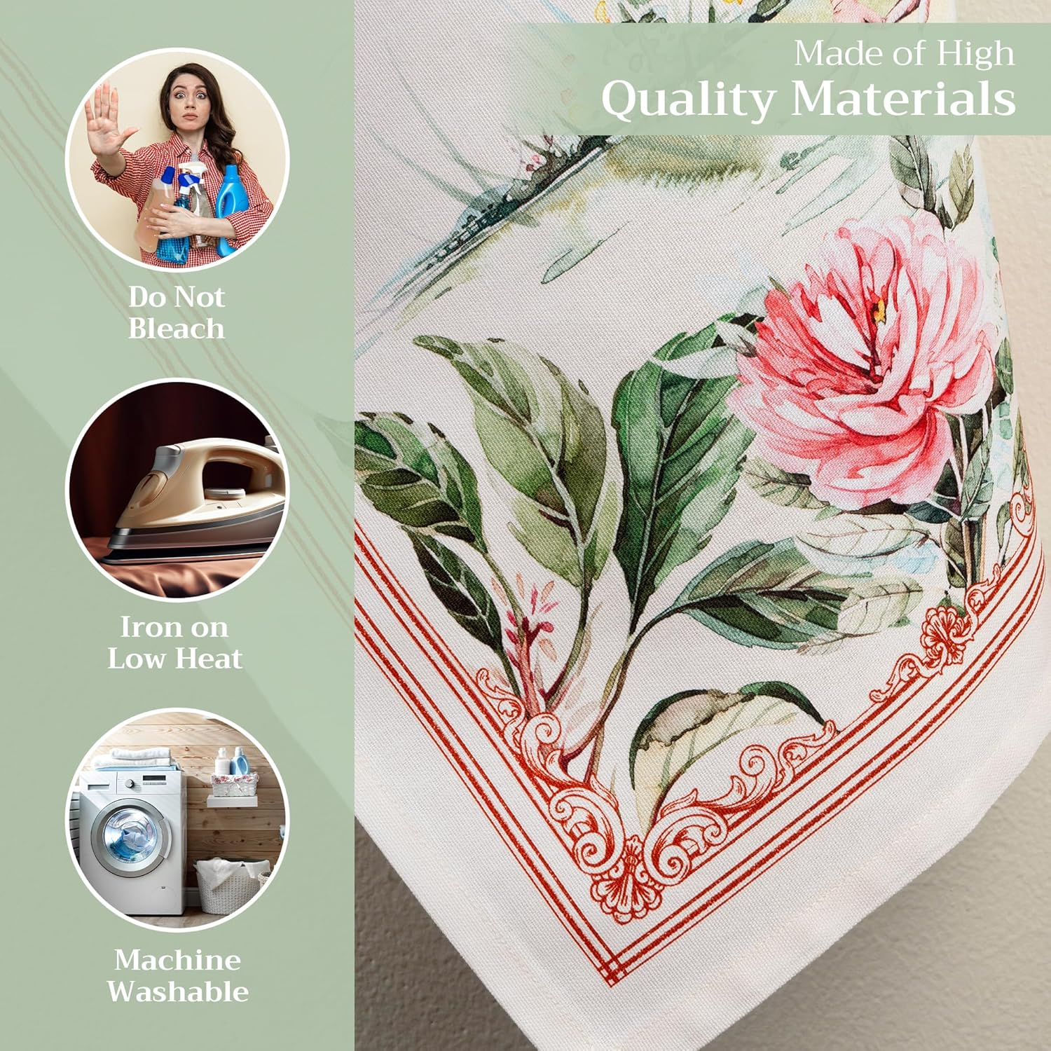 Maison D'Hermine Kitchen Towels Set of 2 100% Cotton 27.50" X 20" Reusable Cloth Tea Dish Towels Absorbent with Hanging Loop for Kitchen, Home, Dining, Cocktail Parties Spring/Summer (Campagne) image number 4