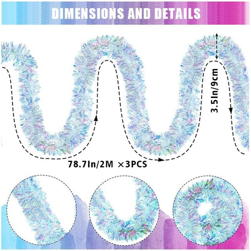 6M Snowflake Christmas Tinsel Garland White Metallic Twisted Hanging Garland with Star for Chistmas Tree Fireplace Home Decoration (3), 231208