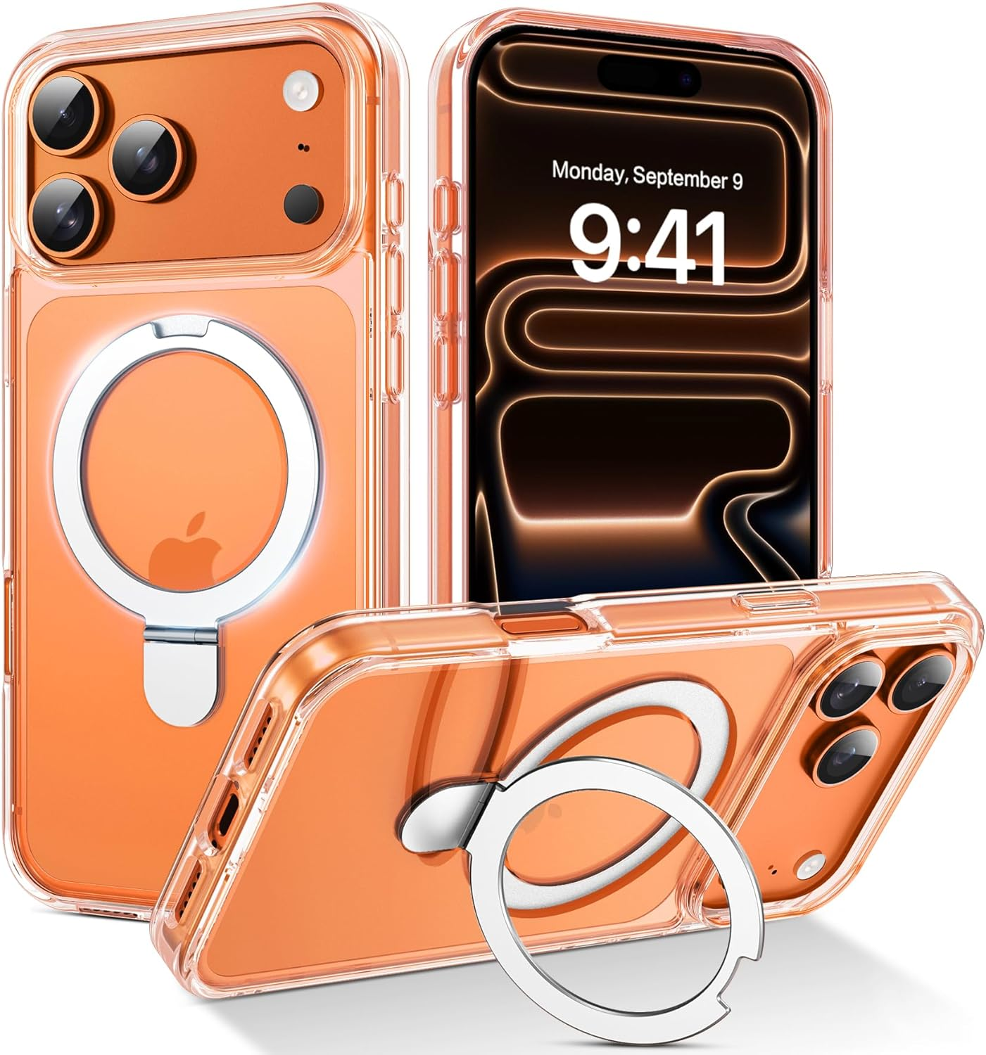 DUEDUE Magnetic Case for Iphone 17 Pro Max 6.9" with 360&deg; Rotatable Ring Stand, [Compatible with Magsafe] Shockproof Slim Fit Thin Phonetransparent Full Protection Cover for Iphone 17 Pro Max, Clear