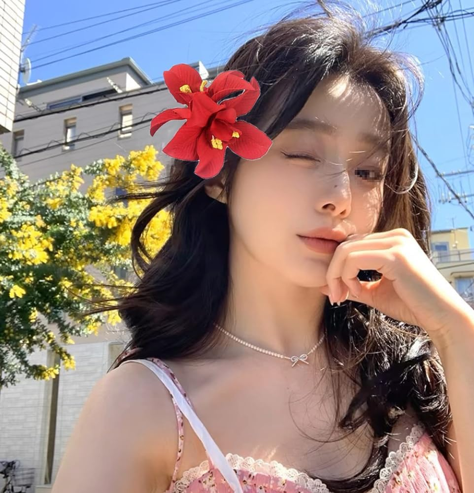 5Pcs Butterfly Orchid Hair Clips Bohemian Orchid Flower Hair Clip Double Hawaiian Flowers Barrettes Hair Accessories for Women Girls Wedding Party Holiday image number 1